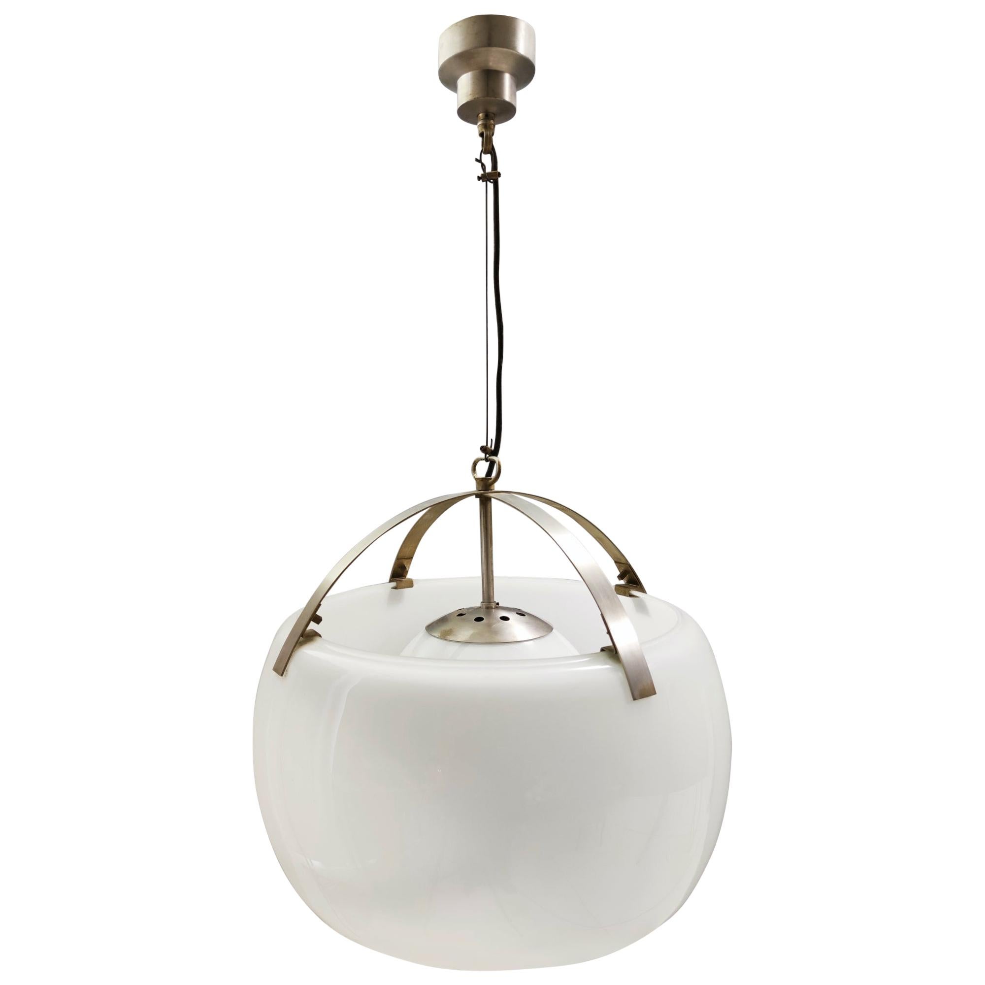 Large White Hanging Lamp "Omega" by Vico Magistretti for Artemide, 1962 For Sale