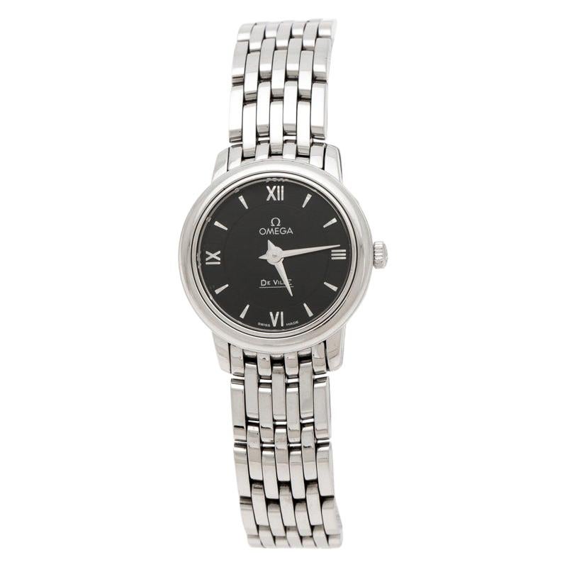 Omega Black Stainless Steel De Ville Prestige Women's Wristwatch 24.40 mm