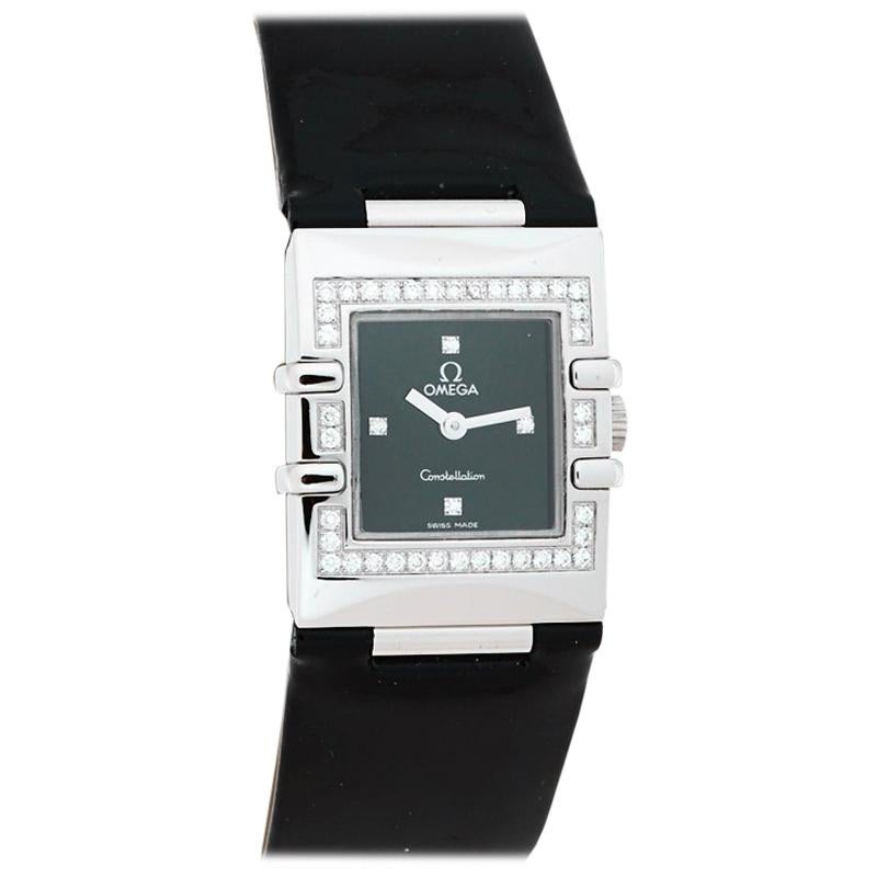 Omega Black Stainless Steel Diamond Constellation Quadra Women's Wristwatch 19mm