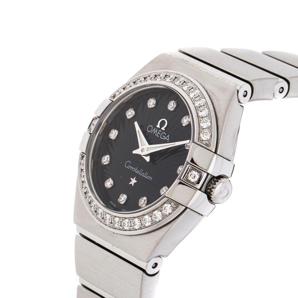 Contemporary Omega Black Stainless Steel Diamonds Constellation Women's Wristwatch 24 mm