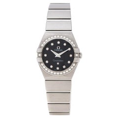 Omega Black Stainless Steel Diamonds Constellation Women's Wristwatch 24 mm