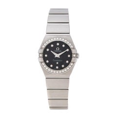 Omega Black Stainless Steel Diamonds Constellation Women's Wristwatch 24 mm