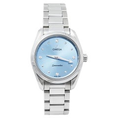 Omega Blue Diamonds Stainless Steel Seamaster Aqua Terra Women's Wristwatch 28MM