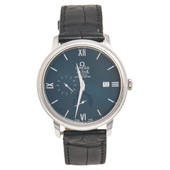 Omega Blue Stainless Steel Leather De Ville Men's Wristwatch 39 mm