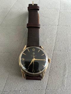 10K Yellow Gold Omega Century Gold and Black Vintage, Circa 1956, Deco, Retro