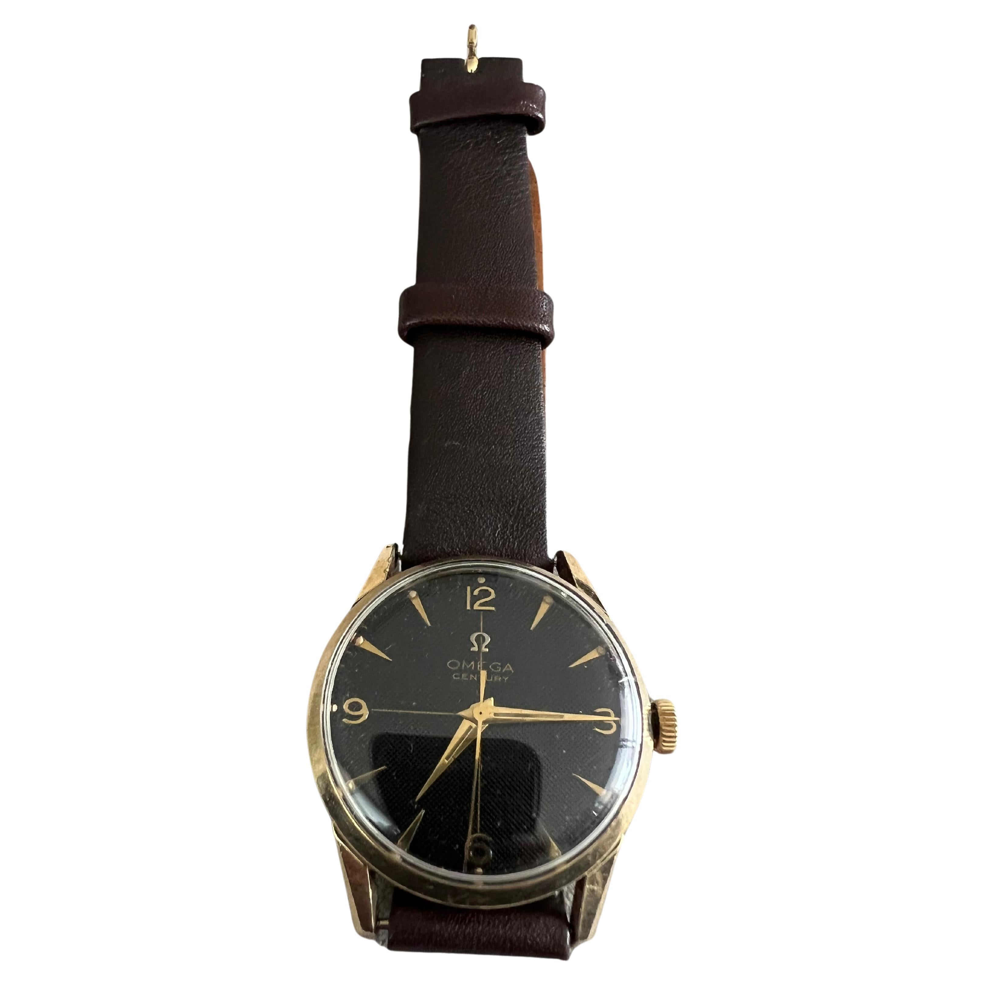 10K Yellow Gold Omega Century Gold and Black Vintage, Circa 1956, Deco, Retro  For Sale