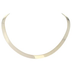 Omega Chain Choker Necklace, 14 Karat Yellow Gold Box Clasp, Italy