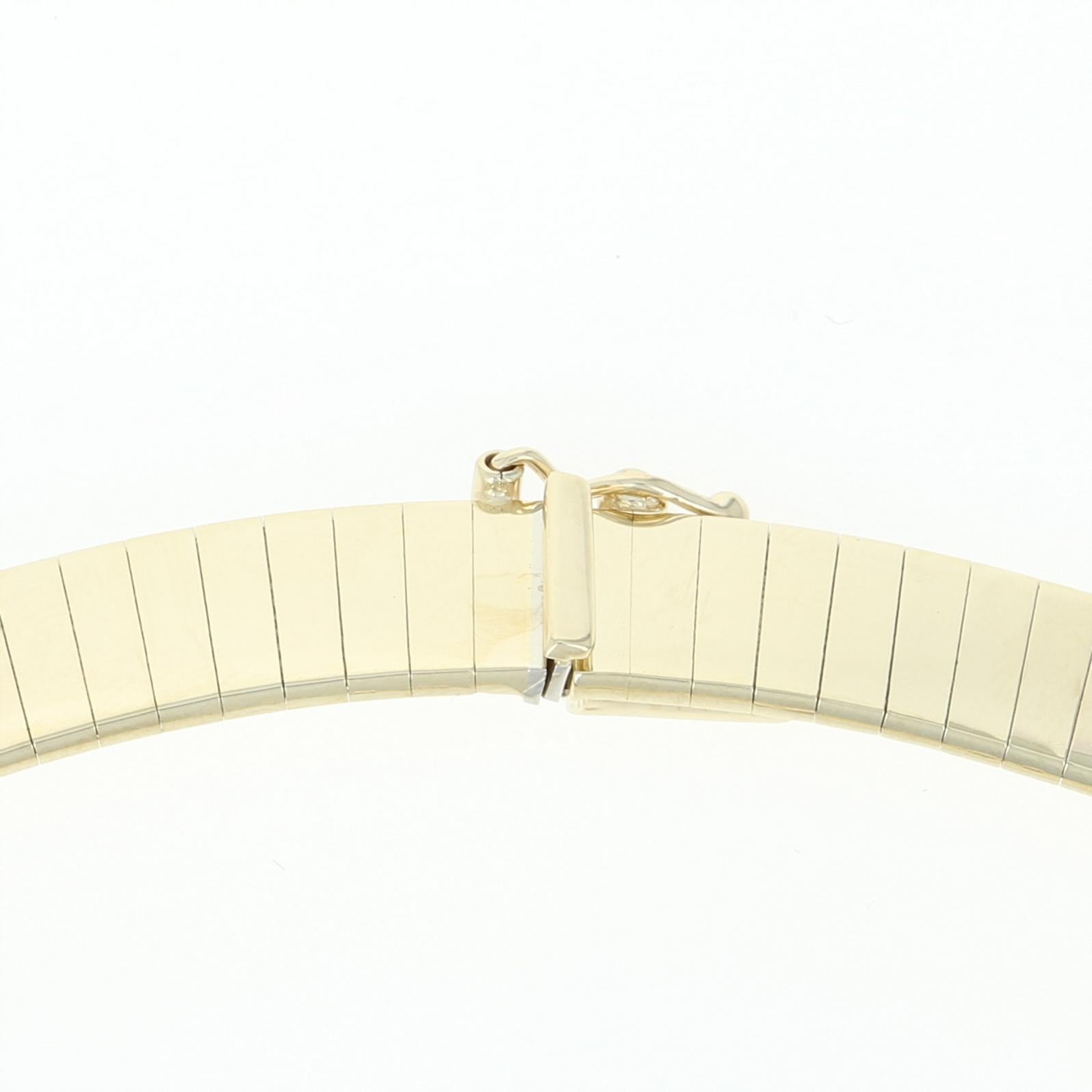Women's Omega Chain Choker Necklace, 14 Karat Yellow Gold Box Clasp, Italy