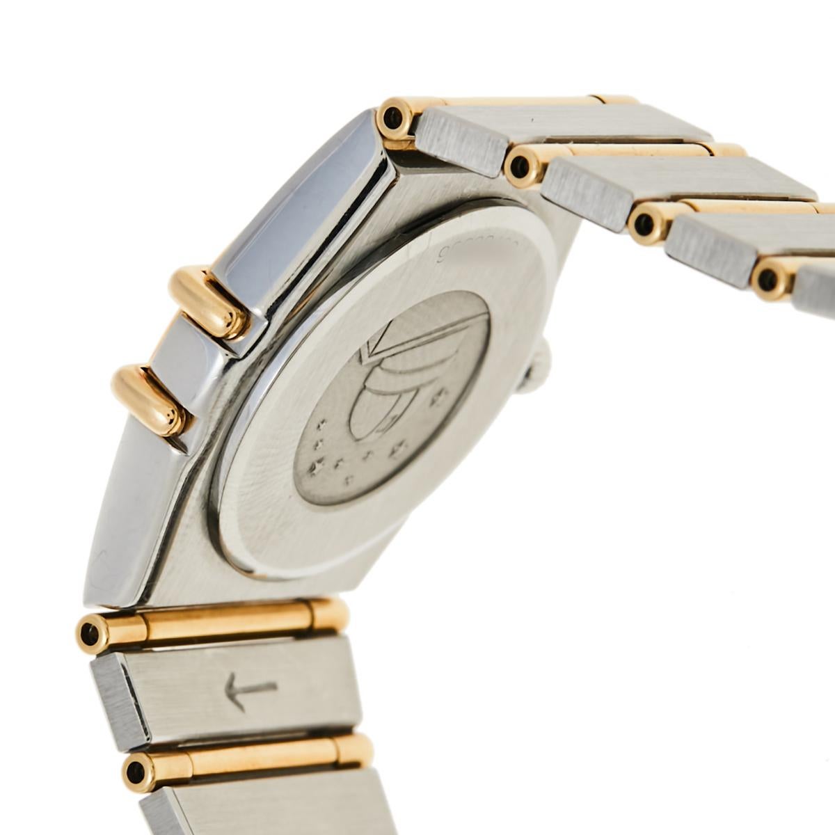 Omega Champagne 18K Yellow Gold Stainless Steel Diamond Women's Wristwatch 22 mm 1