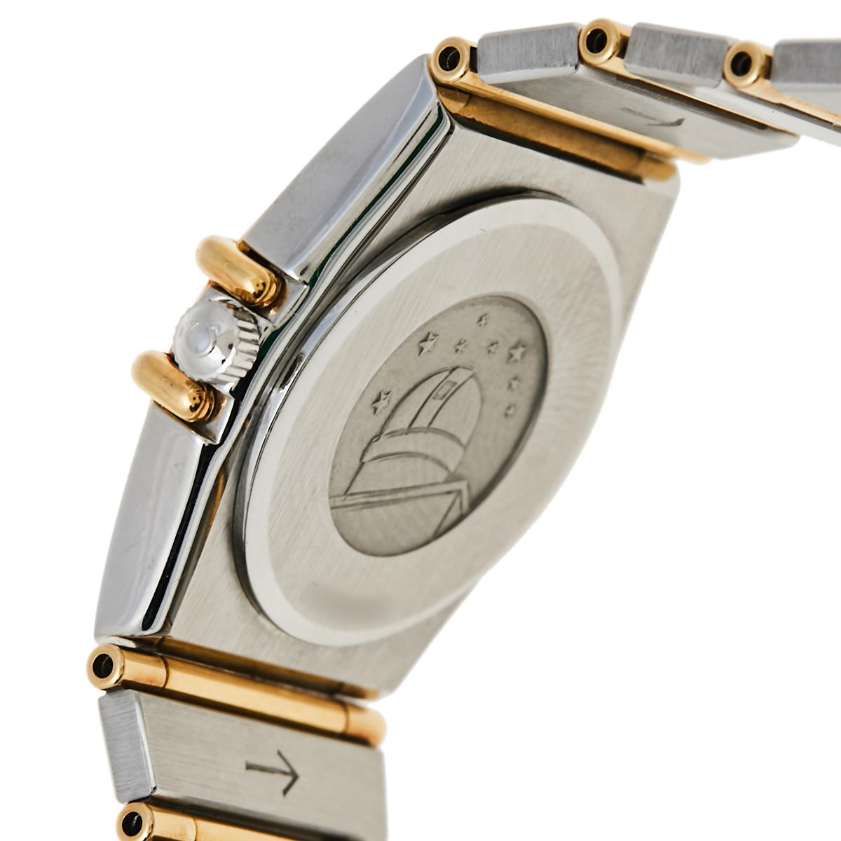 Omega Champagne 18K Yellow Gold Stainless Steel Diamond Women's Wristwatch 22 mm 2