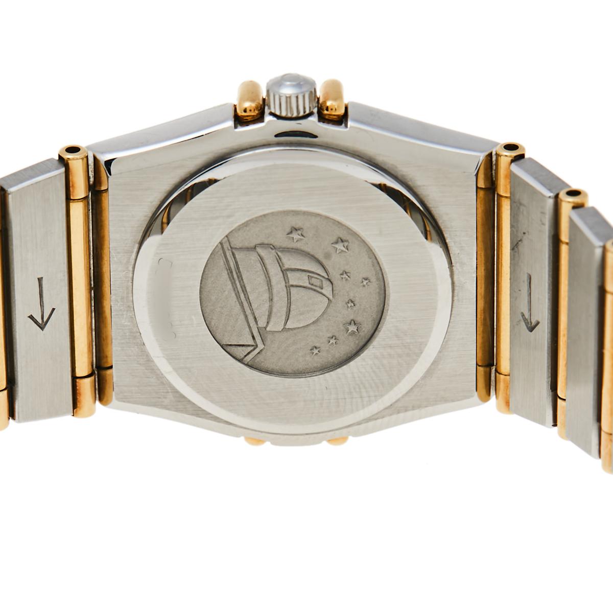 Omega Champagne 18K Yellow Gold Stainless Steel Diamond Women's Wristwatch 22 mm 3