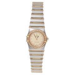 Omega Champagne 18K Yellow Gold Stainless Steel Diamond Women's Wristwatch 22 mm