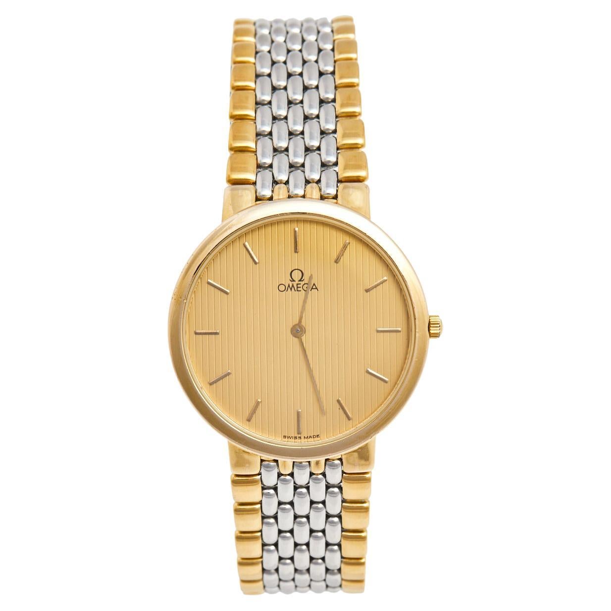 Omega Champagne Two Tone Stainless Steel De Ville Men's Wristwatch 32.5 mm  For Sale at 1stDibs