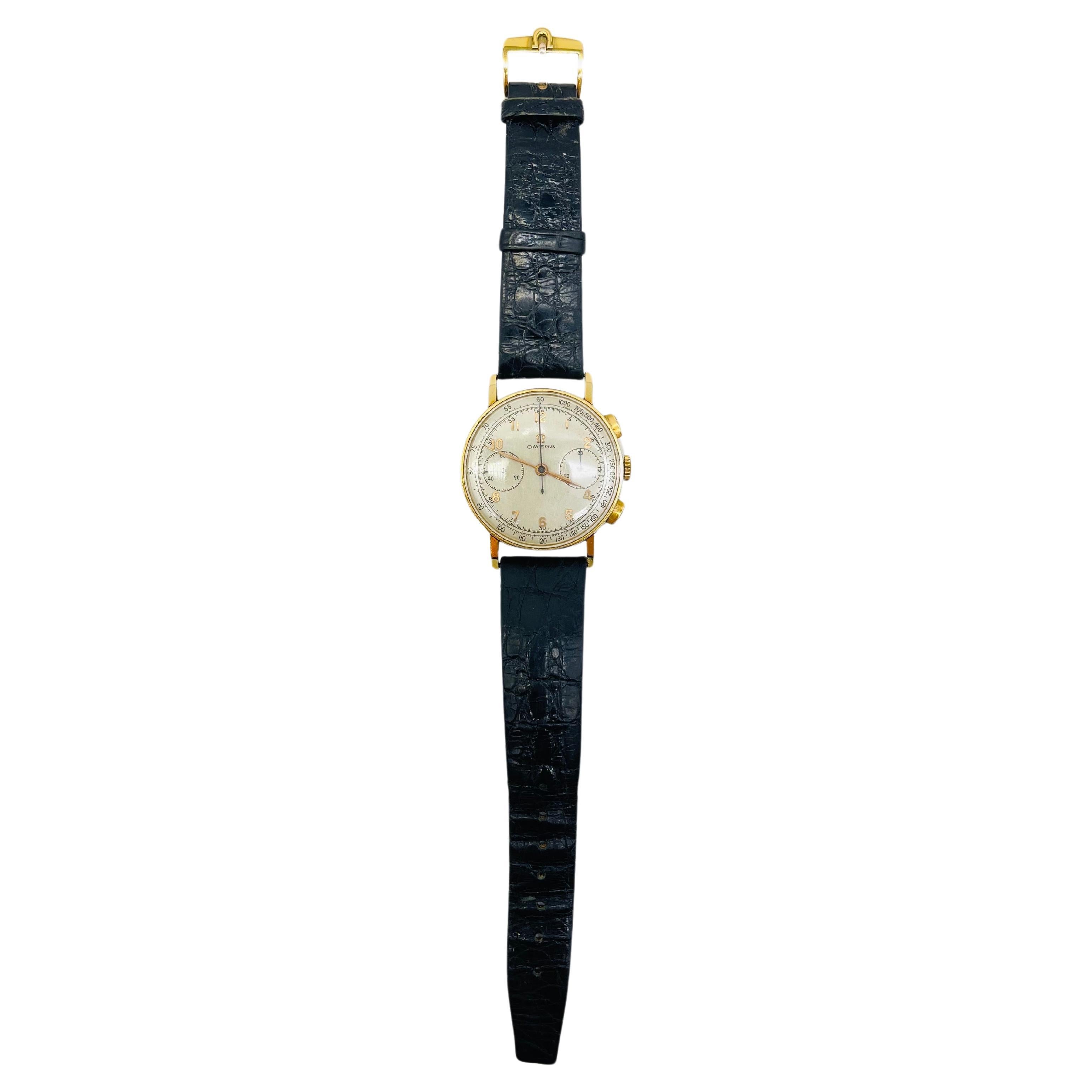 Omega Choreograph Vintage 18k Gold Armbanduhr cal.33.3 1950 für Damen oder Herren im Angebot