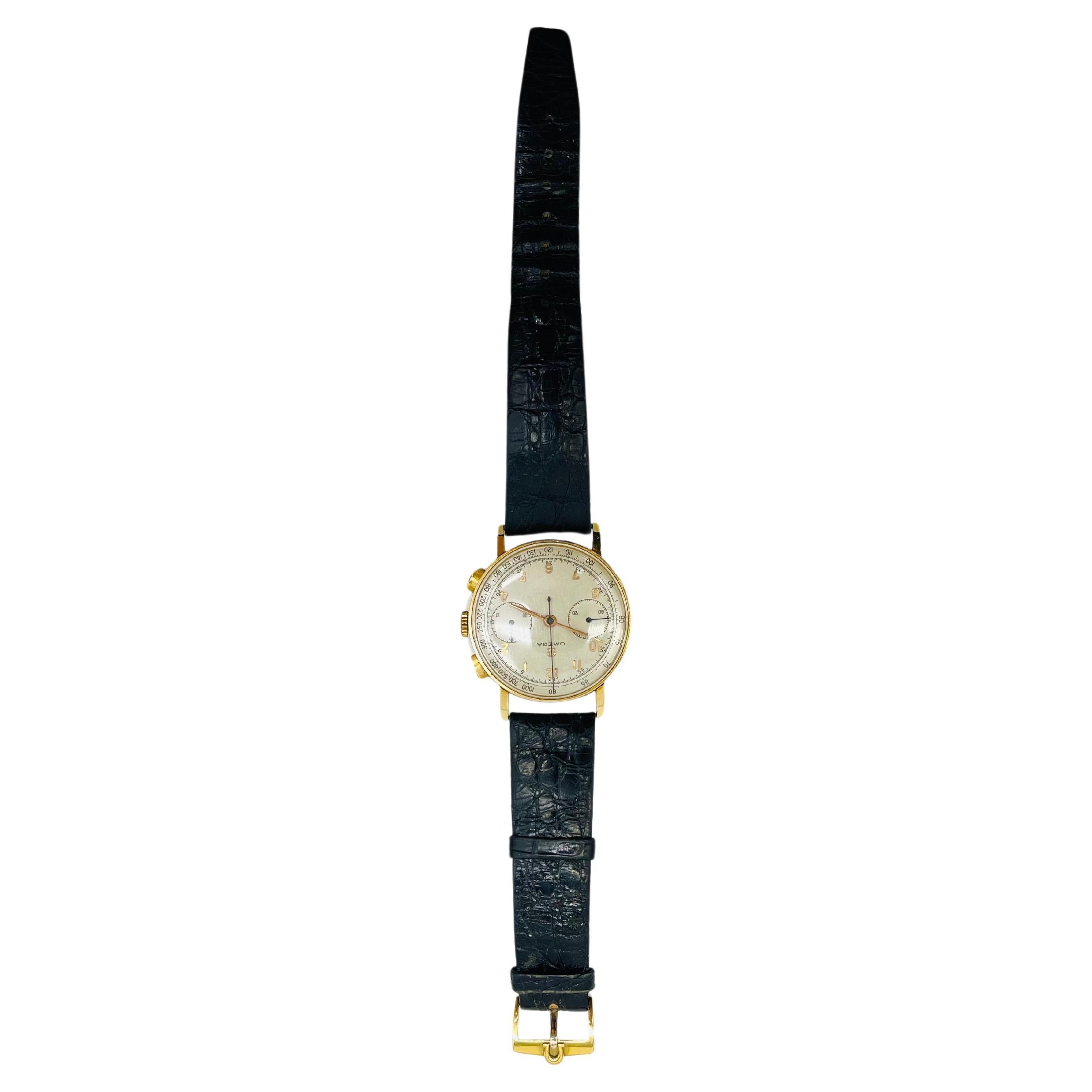 Omega Choreograph Vintage 18k Gold Armbanduhr cal.33.3 1950 im Angebot 2