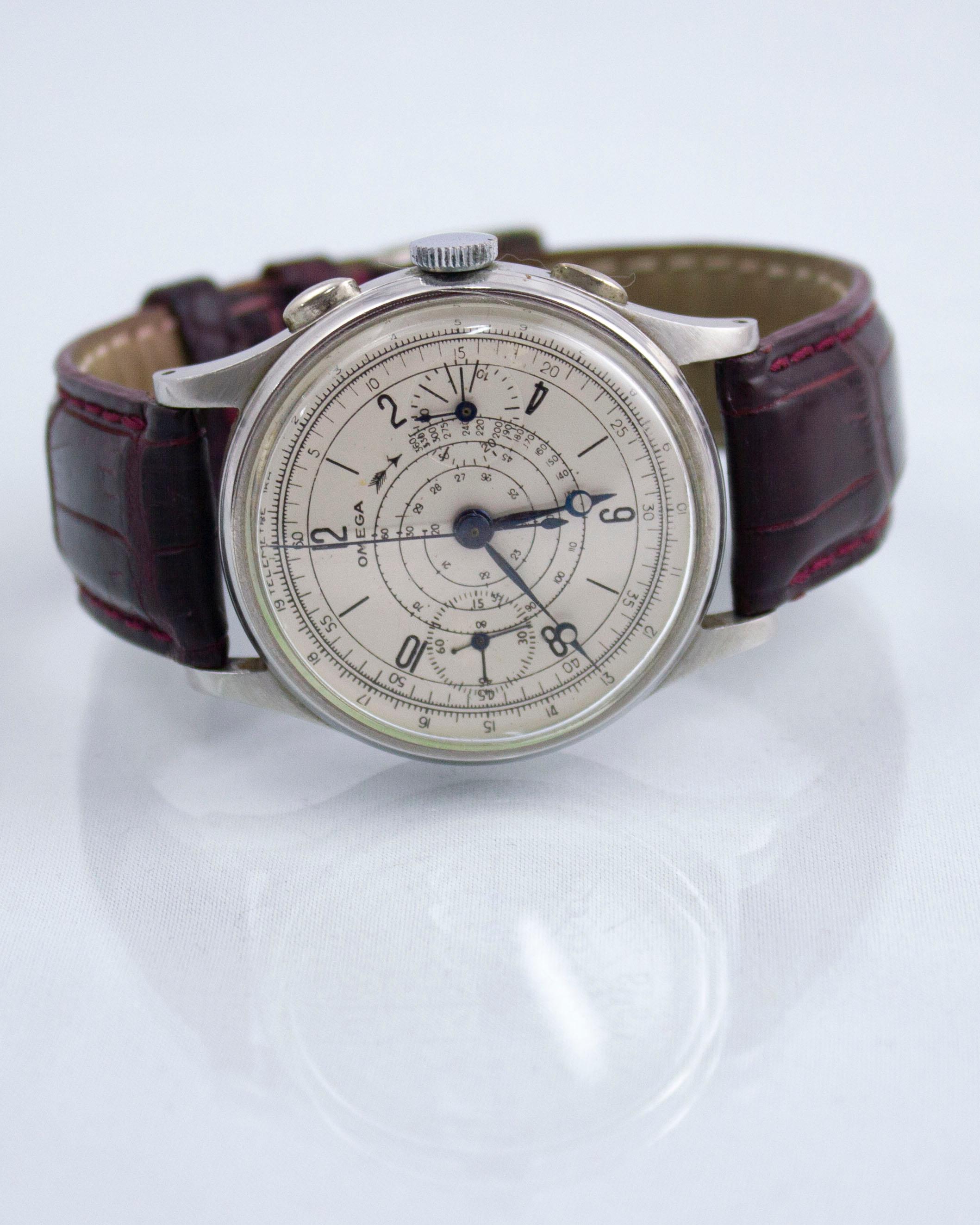 Omega Chronograph Kaliber 33.3 - Edelstahl, CIRCA 1944 im Angebot 6