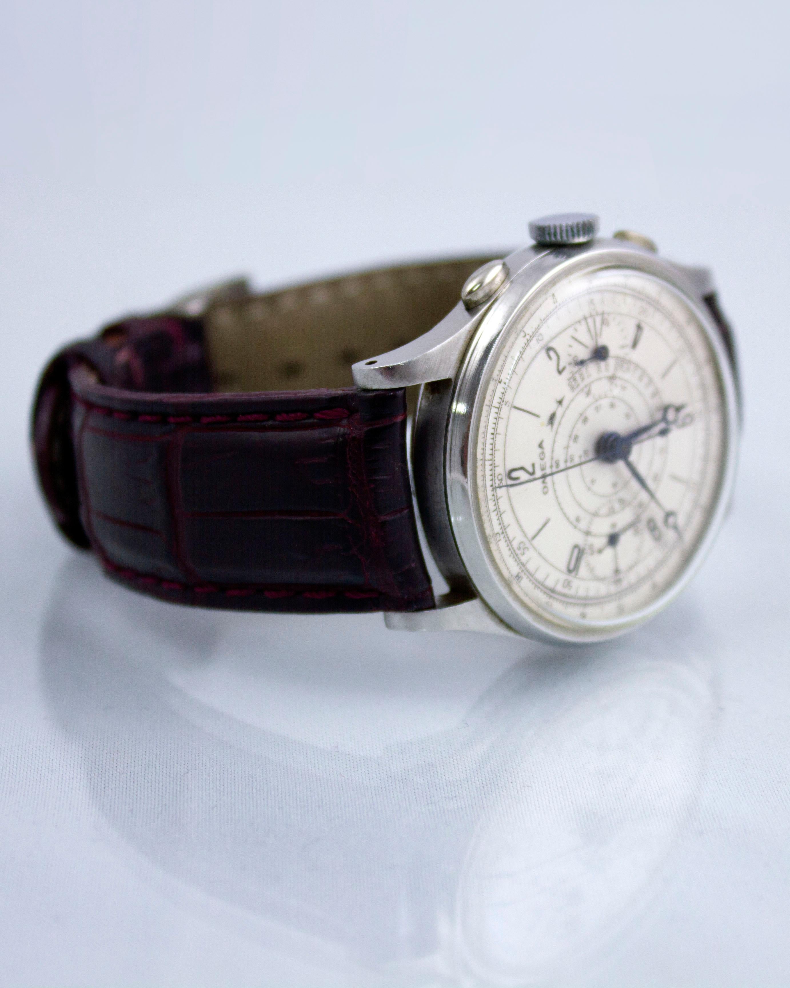 Omega Chronograph Kaliber 33.3 - Edelstahl, CIRCA 1944 im Angebot 5