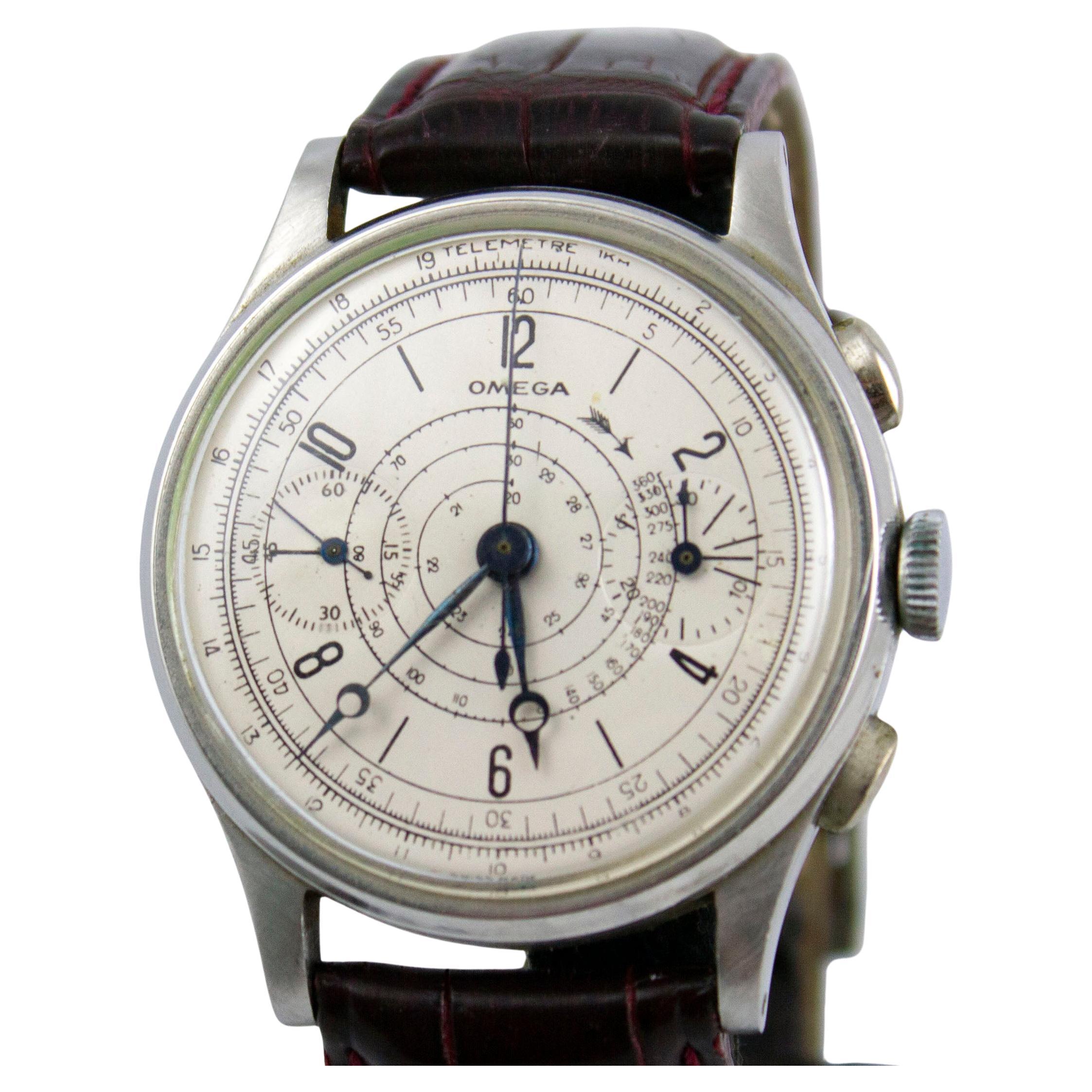 Omega Chronograph Kaliber 33.3 - Edelstahl, CIRCA 1944 im Angebot
