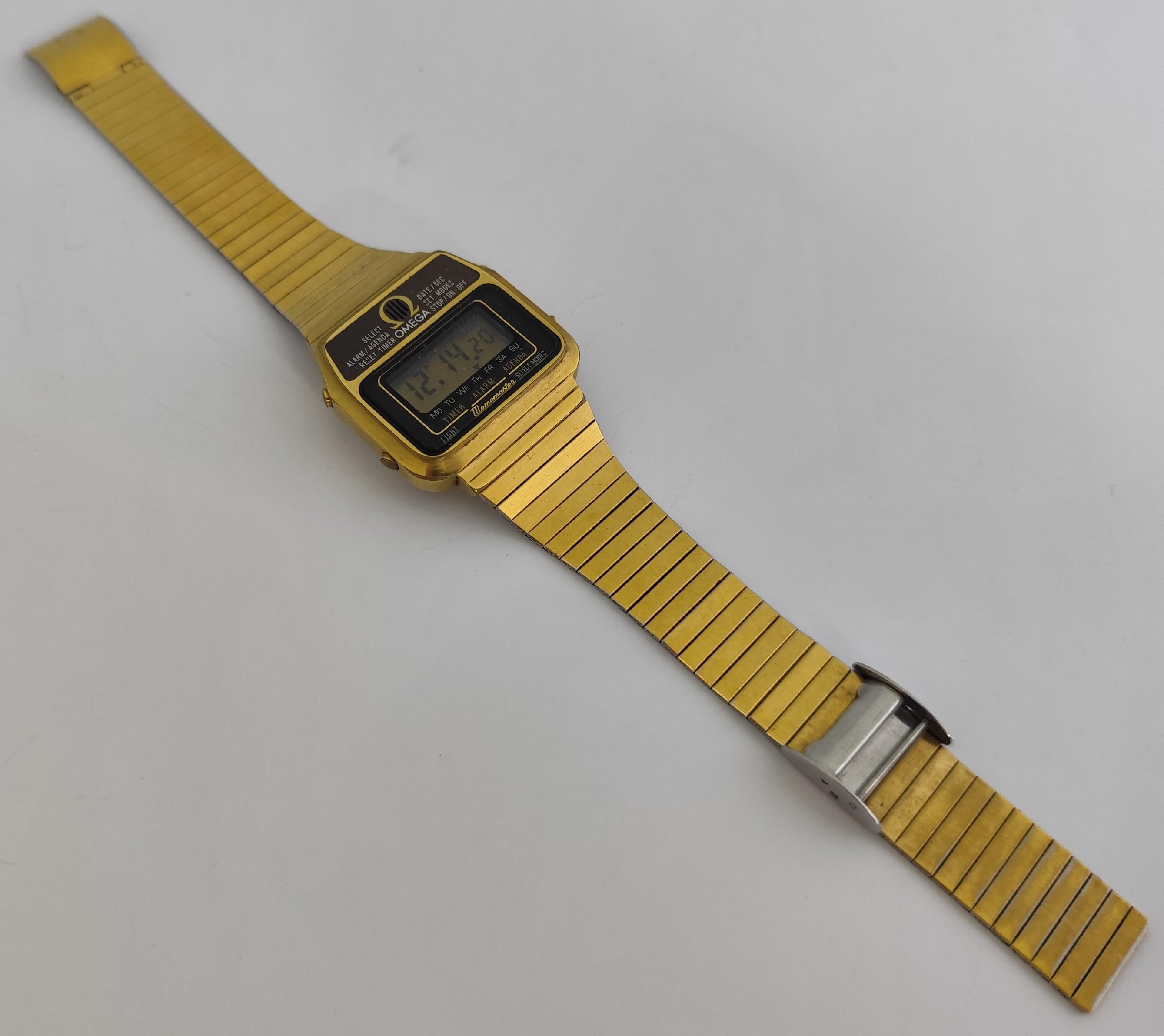 Omega Classic Excellent Vintage Memomaster 1632 gold plated quartz LCD Digital C For Sale 11