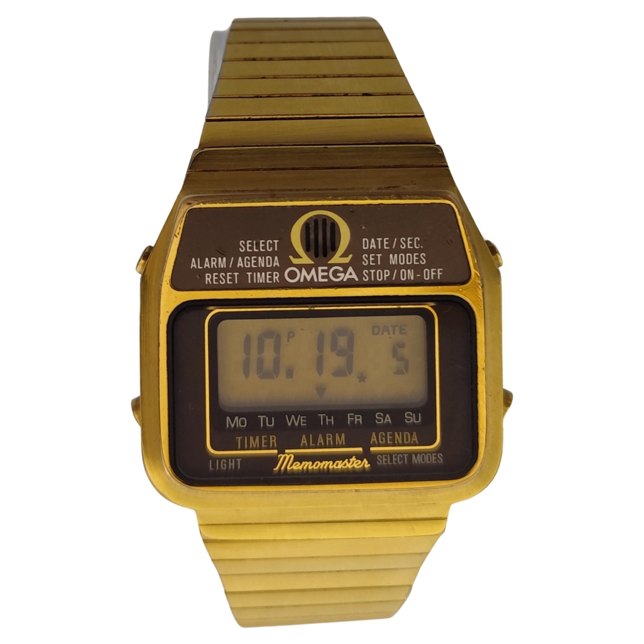 Omega Classic Excellent Vintage Memomaster 1632 gold plated quartz LCD Digital C For Sale