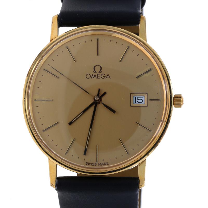 Brand: Omega
Model: Classic
Movement: Quartz
Number of Jewels: 6
Year: 1980s
Movement Maker: Swiss
Dial Color: Gold
Warranty: One Year

Metal Content: 14k Yellow Gold & Gold Plated
Metal Note: Gold Plated Clasp

Material Information
Genuine