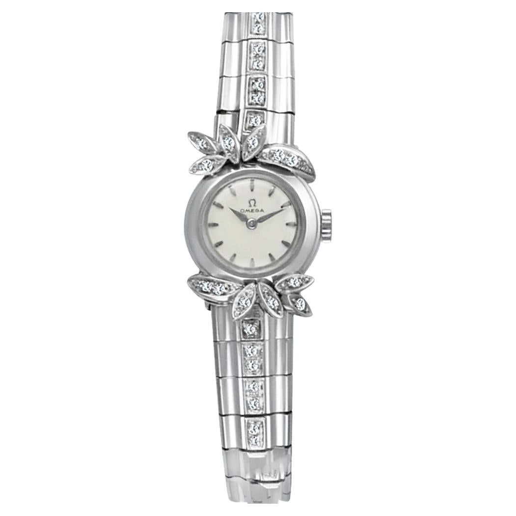 Omega Cocktail Watch in 18k White Gold with Diamond Accents, circa 1950's, Manua