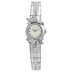 Vintage Omega Cocktail Watch in 18k White Gold with Diamond Accents, circa 1950's, Manua