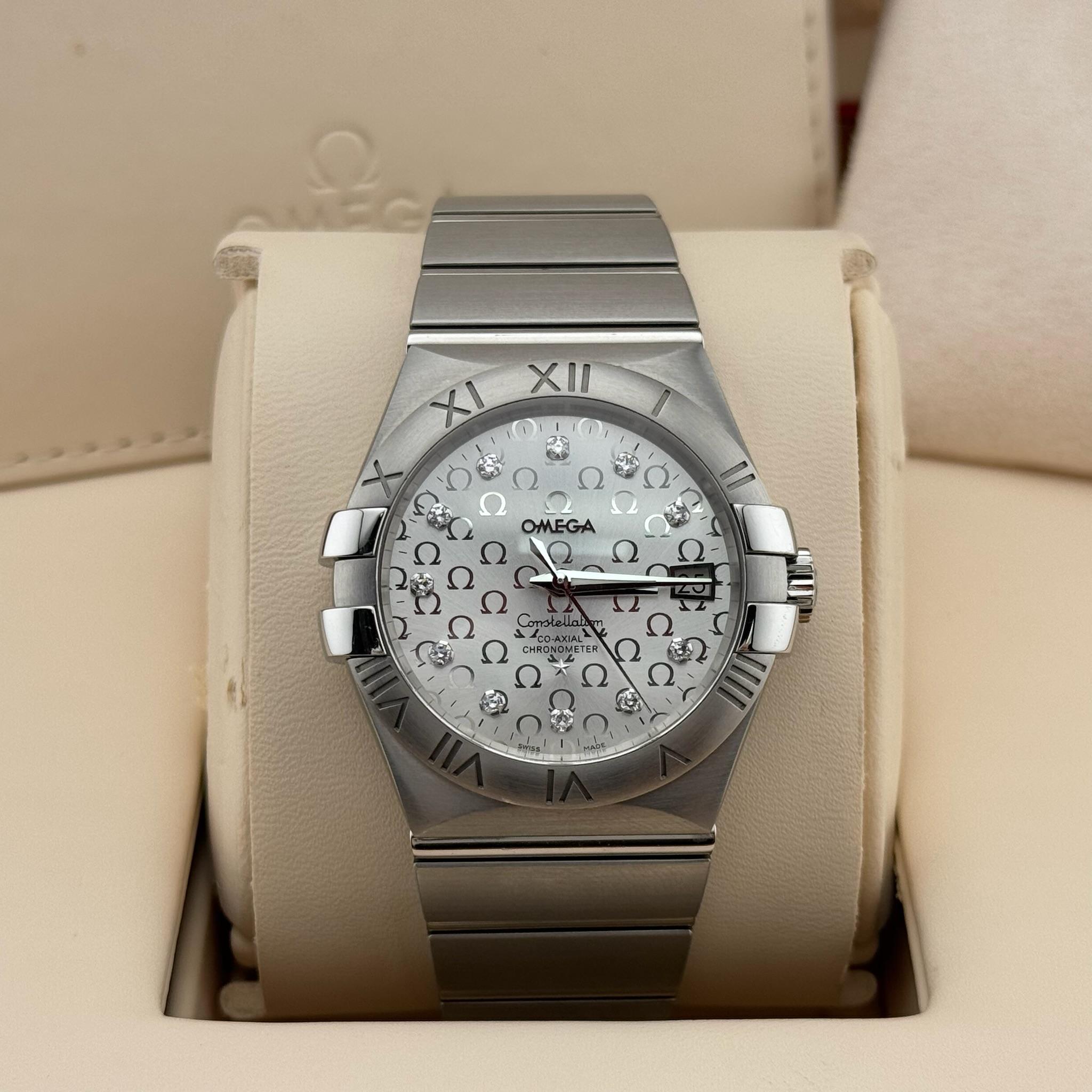 Omega Constellation 123.10.35.20.52.002 Plata Esfera Diamante Caja Papeles 35mm Corte redondo en venta