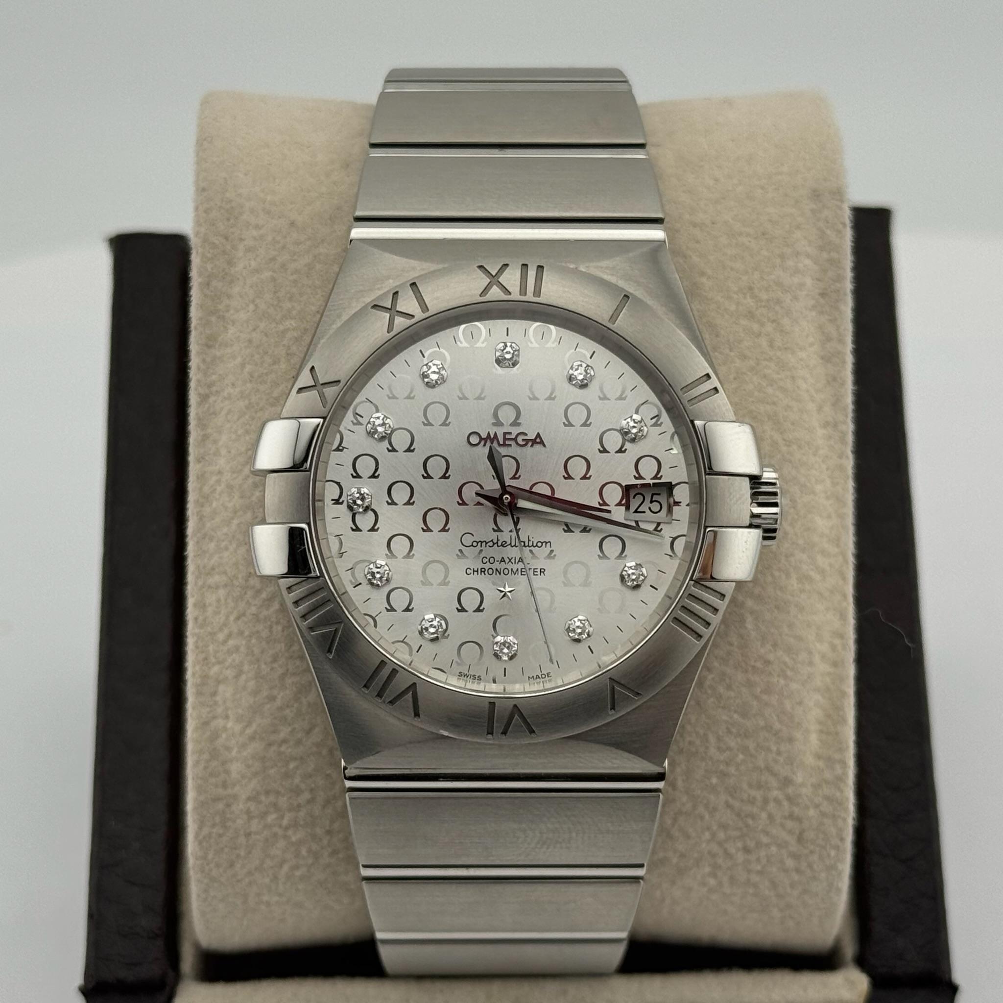 Omega Constellation 123.10.35.20.52.002 Plata Esfera Diamante Caja Papeles 35mm en Excelente estado para la venta en San Diego, CA