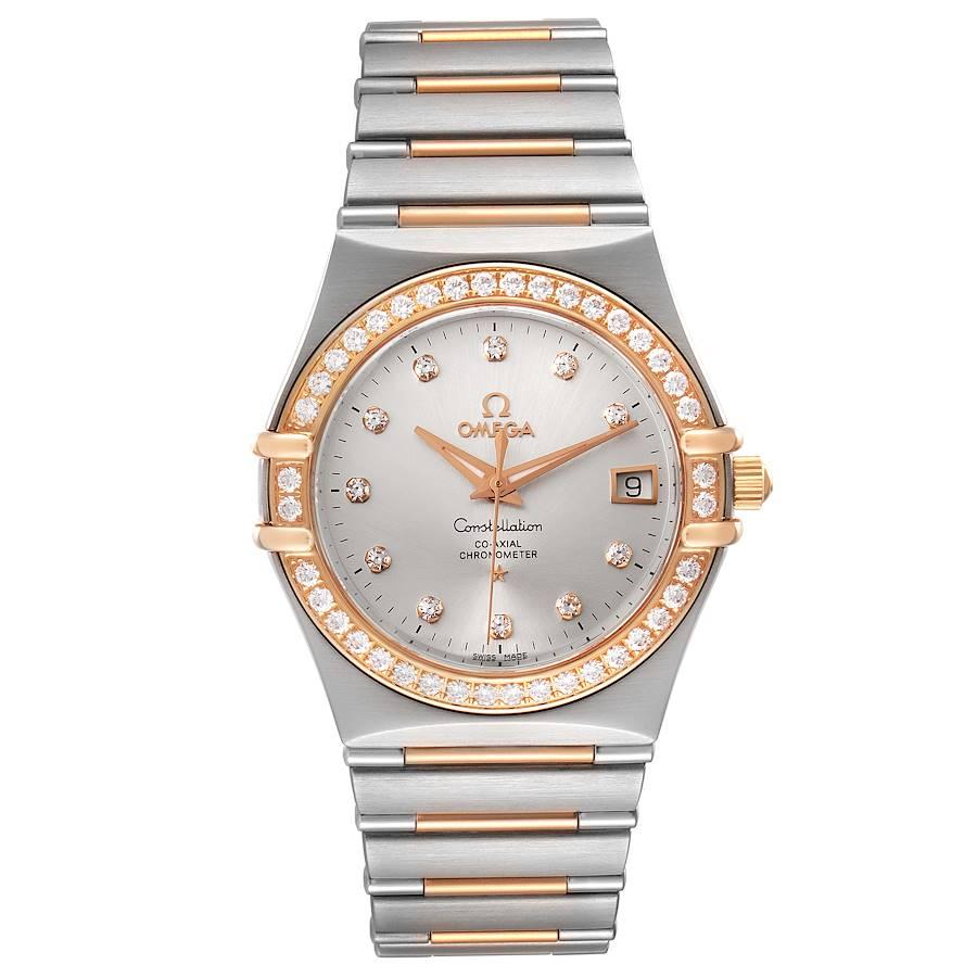 Omega Constellation 160 Years Steel Rose Gold Diamond Watch 111.25.36.20.52.001. Automatic self-winding Co-Axial Escapement movement. Stainless steel and 18K rose gold case 35.0 mm in diameter. Omega logo on a 18K rose gold crown. Original Omega 18K
