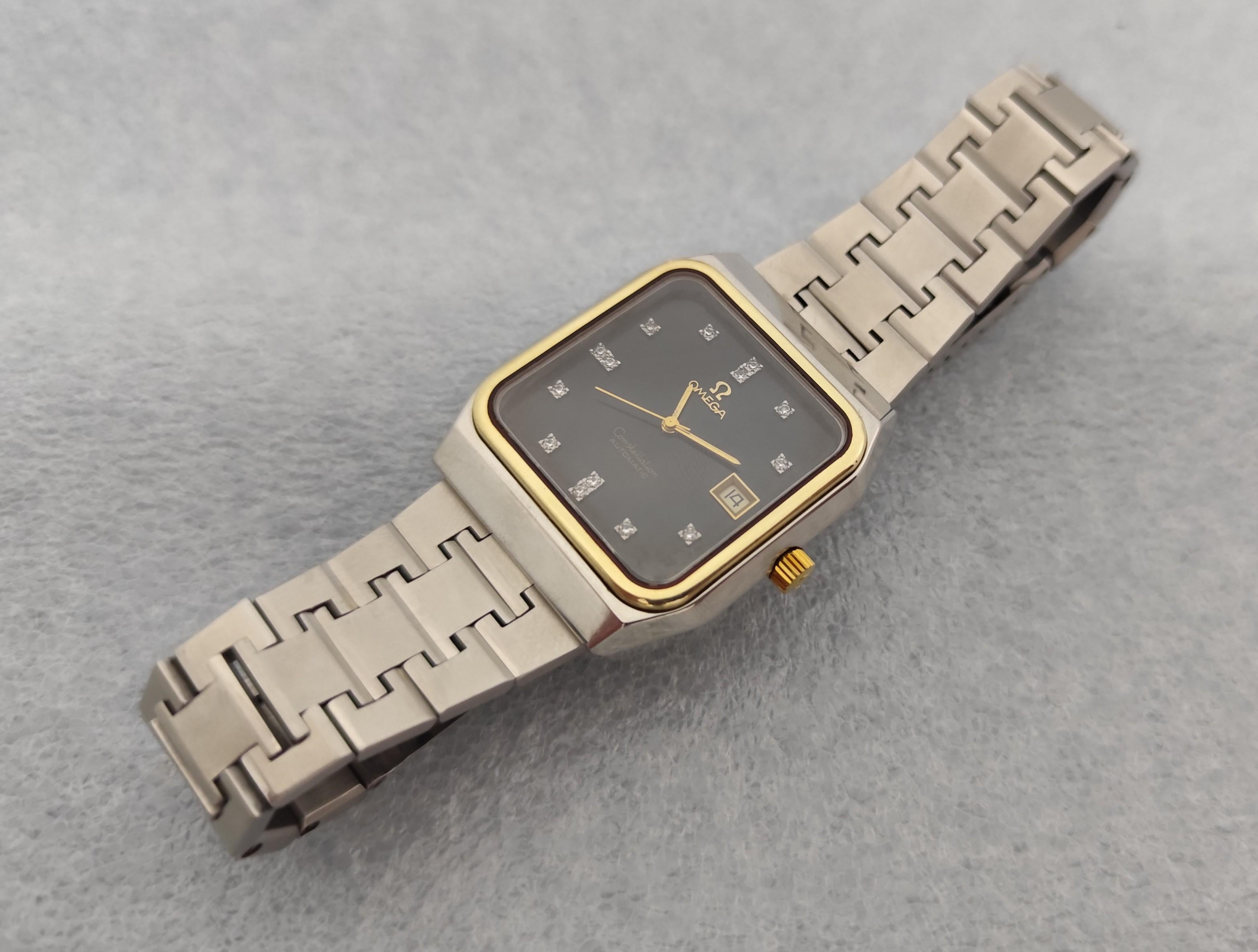 Omega Constellation 1680062 Schwarzes Diamant-Zifferblatt 18K Gold Edelstahl Uhr im Angebot 10