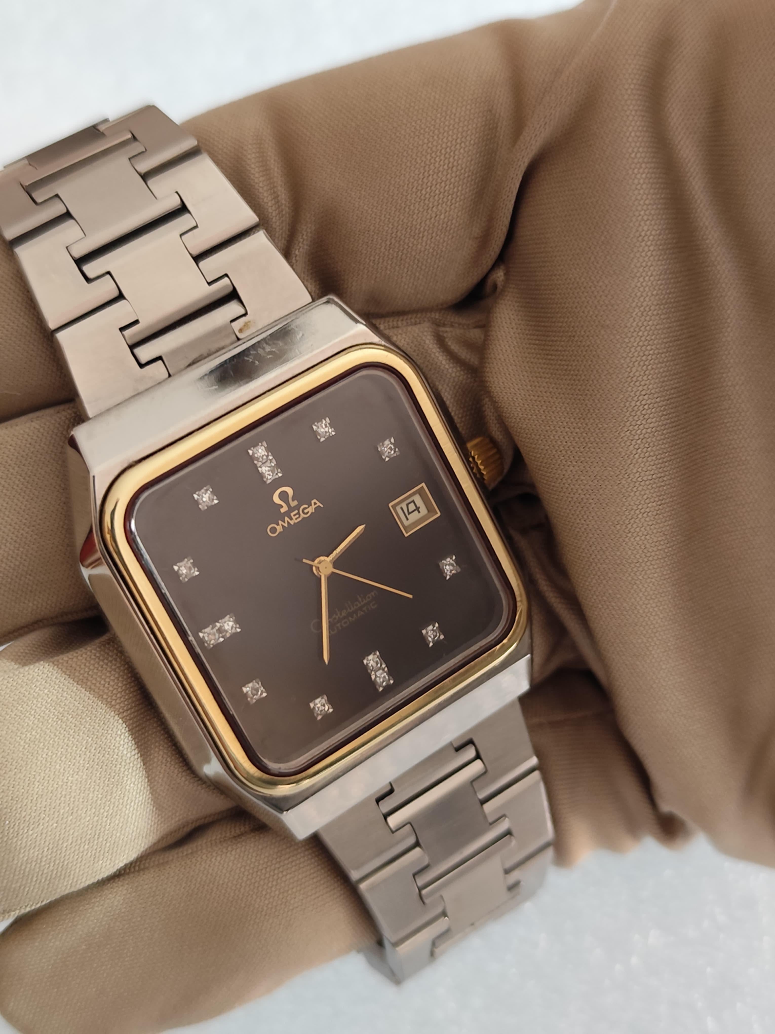 Omega Constellation 1680062 Schwarzes Diamant-Zifferblatt 18K Gold Edelstahl Uhr im Angebot 11