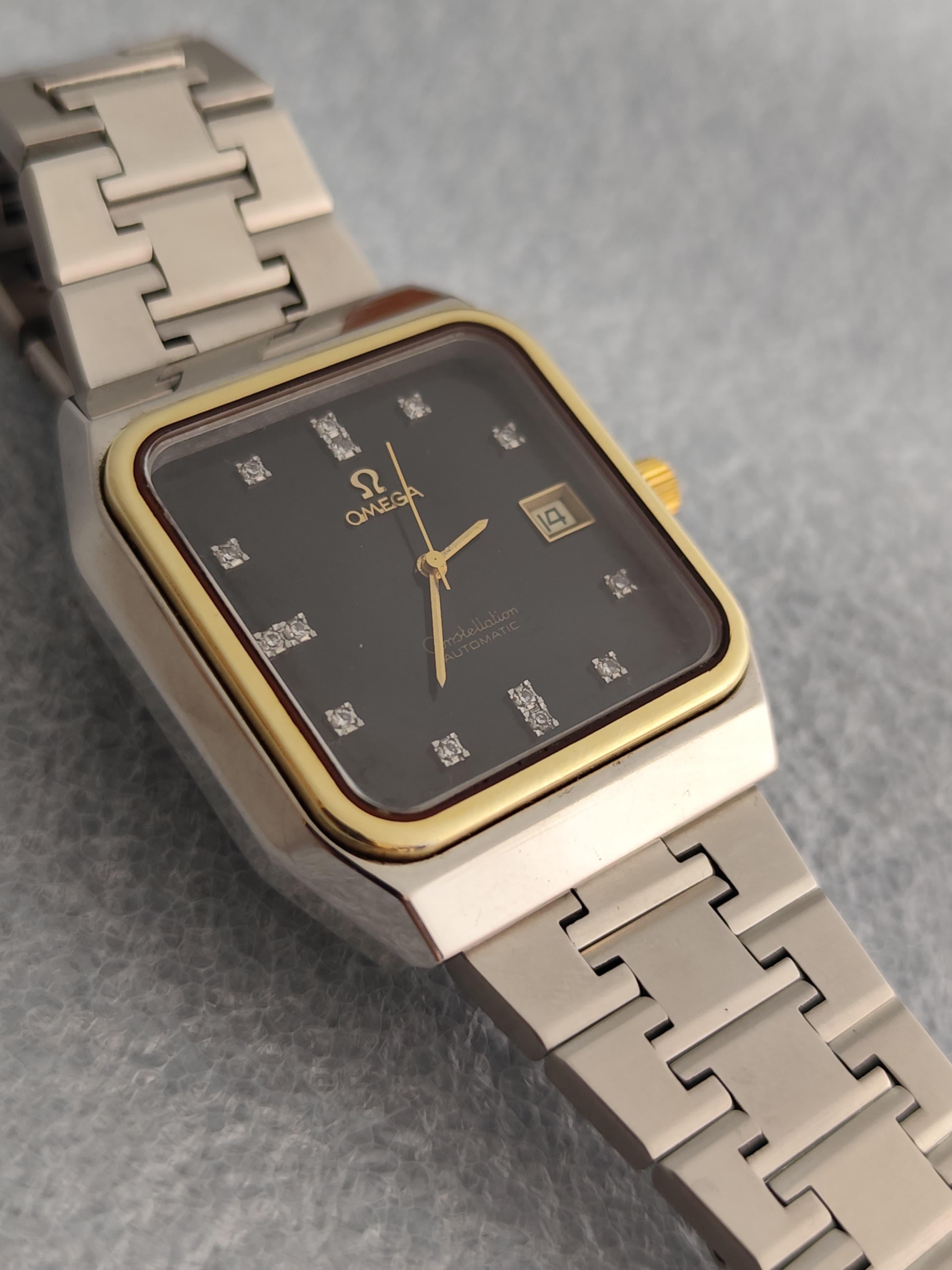 Omega Constellation 1680062 Schwarzes Diamant-Zifferblatt 18K Gold Edelstahl Uhr im Angebot 12