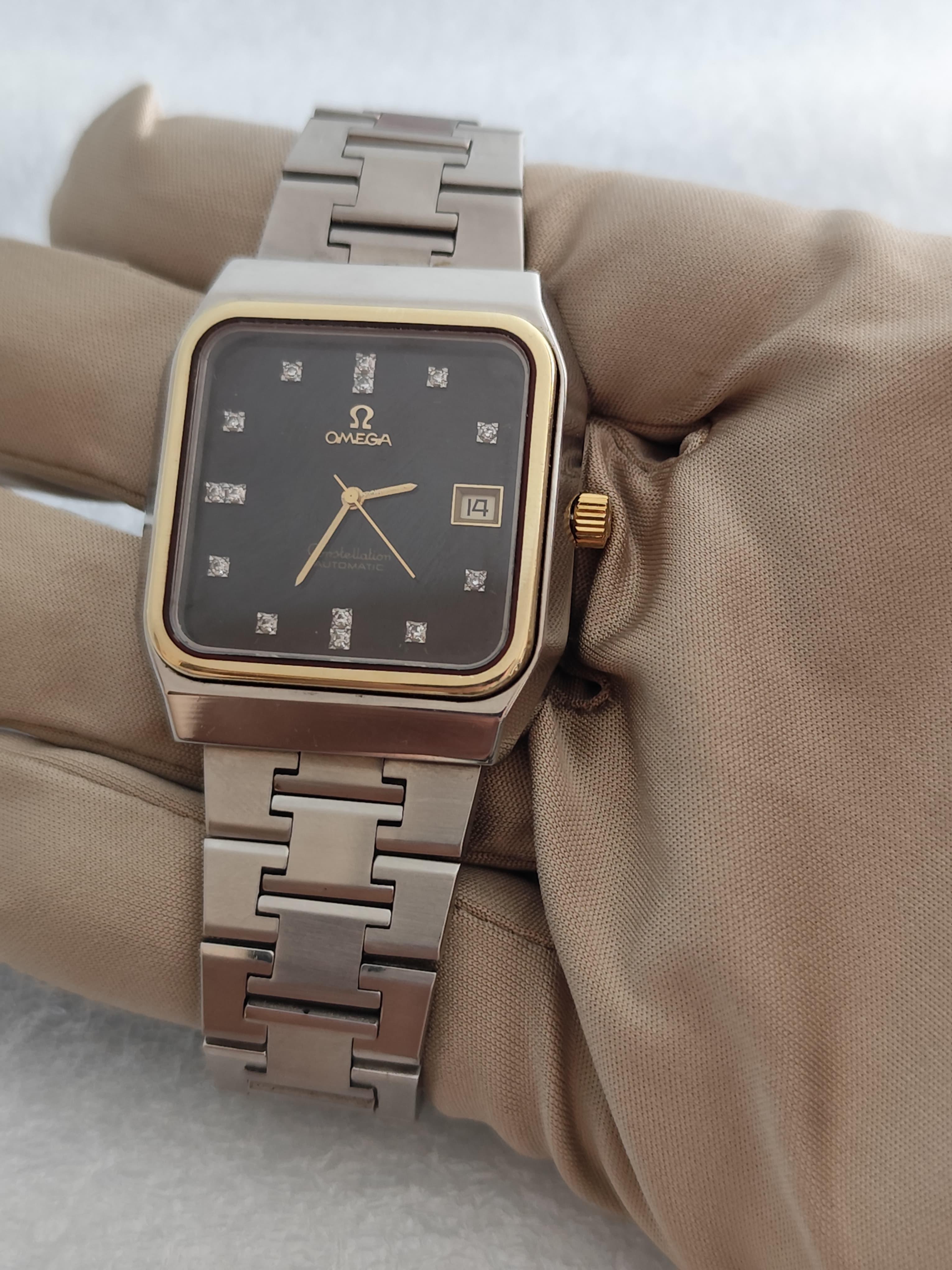 Omega Constellation 1680062 Schwarzes Diamant-Zifferblatt 18K Gold Edelstahl Uhr im Angebot 14