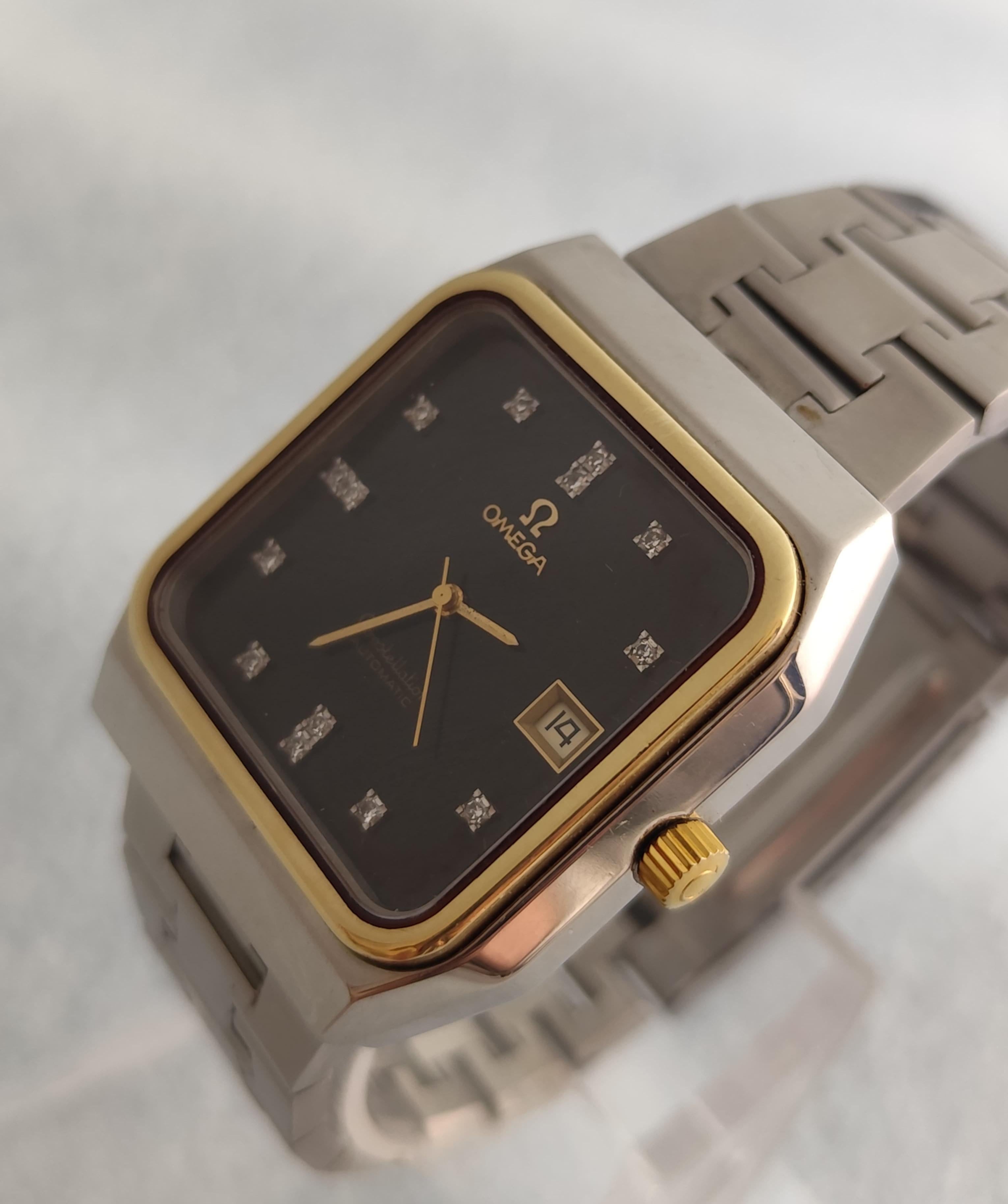 Omega Constellation 1680062 Schwarzes Diamant-Zifferblatt 18K Gold Edelstahl Uhr im Angebot 16