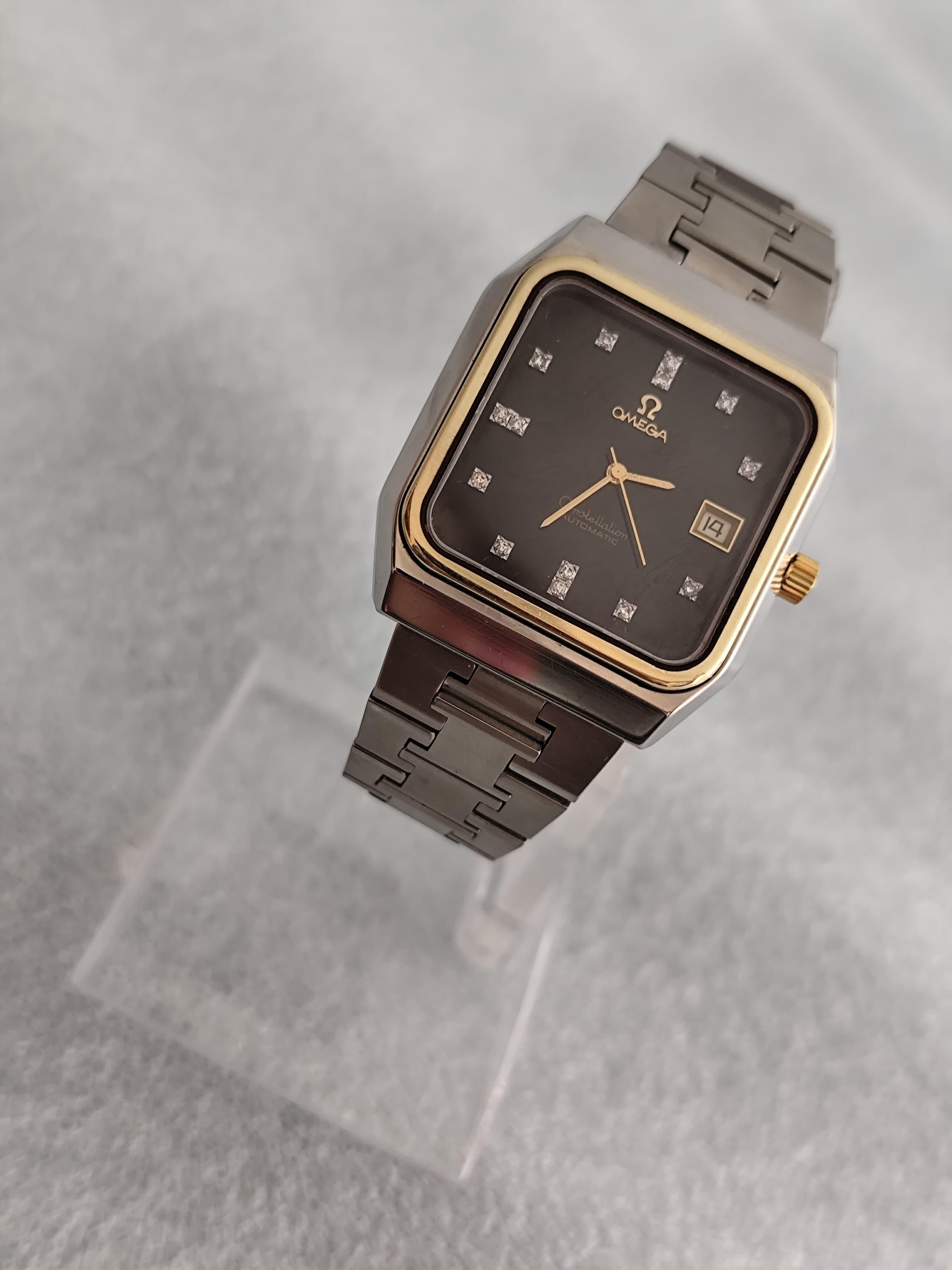 Omega Constellation 1680062 Schwarzes Diamant-Zifferblatt 18K Gold Edelstahl Uhr im Zustand „Gut“ im Angebot in Toronto, CA