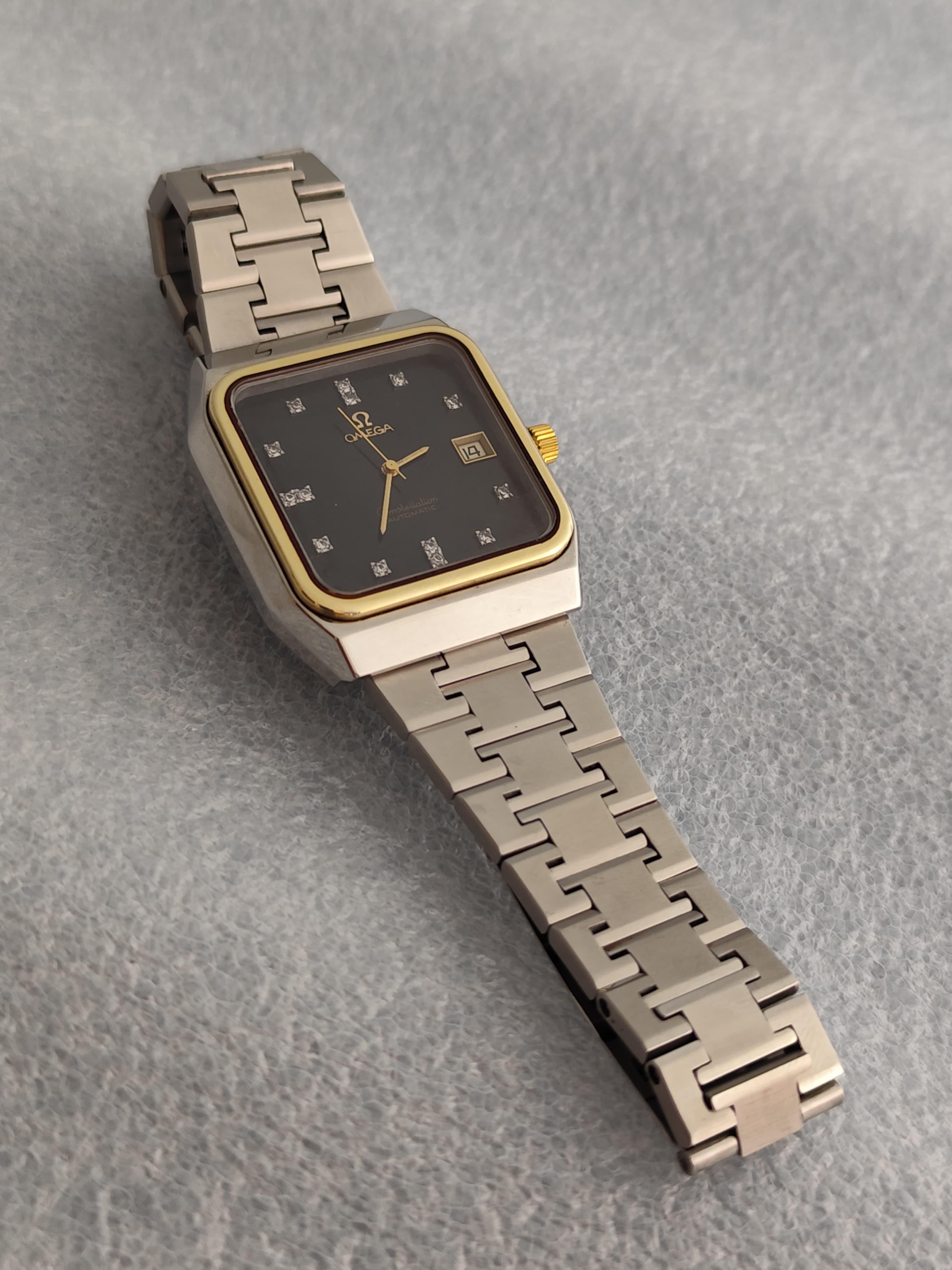 Omega Constellation 1680062 Schwarzes Diamant-Zifferblatt 18K Gold Edelstahl Uhr im Angebot 2