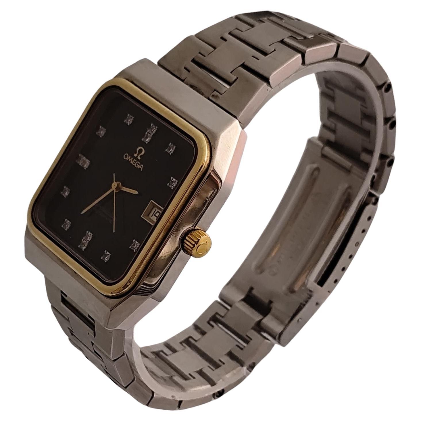 Omega Constellation 1680062 Schwarzes Diamant-Zifferblatt 18K Gold Edelstahl Uhr im Angebot