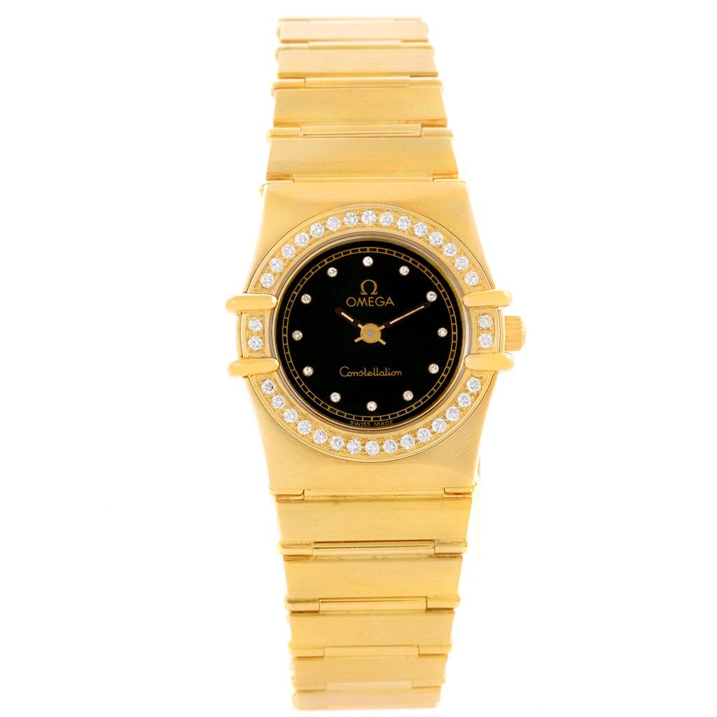 Omega Constellation 18 Karat Yellow Gold Diamond Black Dial Watch In Good Condition In Atlanta, GA