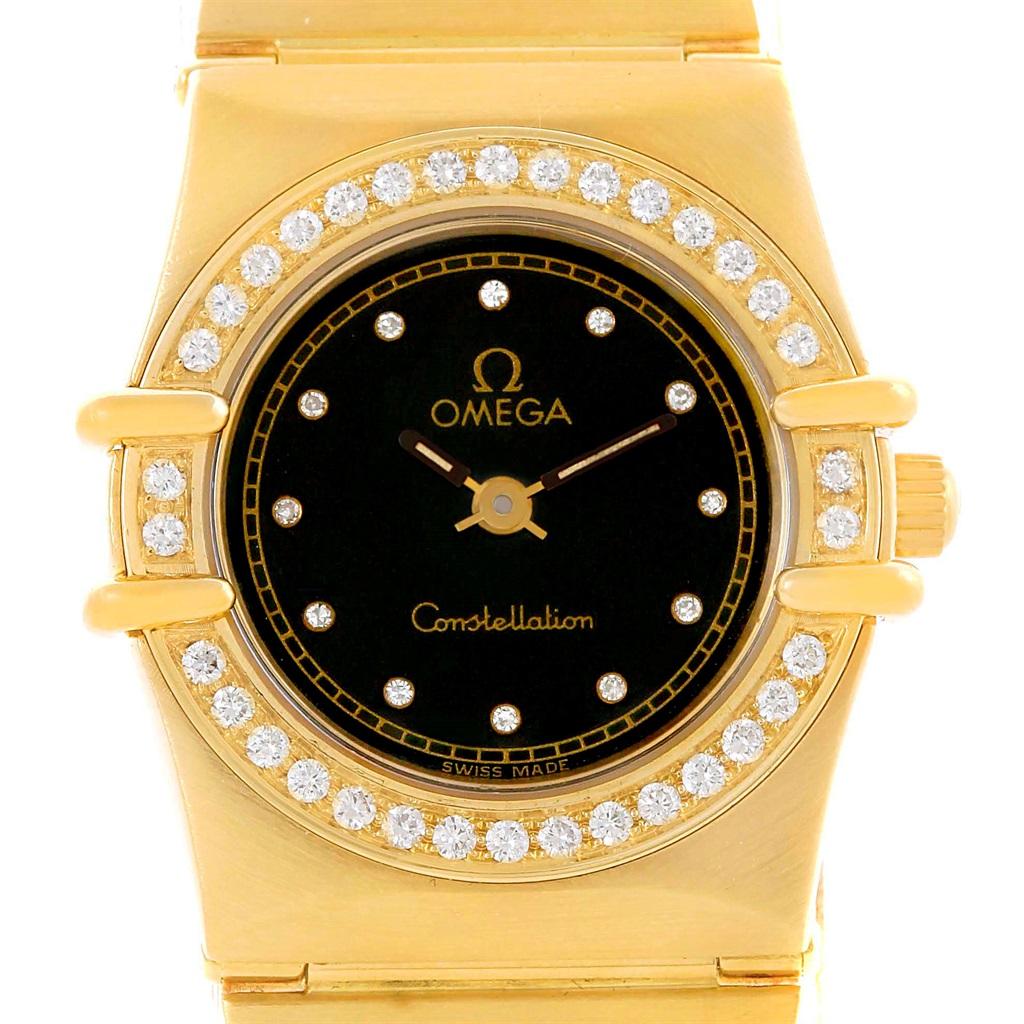 Women's Omega Constellation 18 Karat Yellow Gold Diamond Black Dial Watch