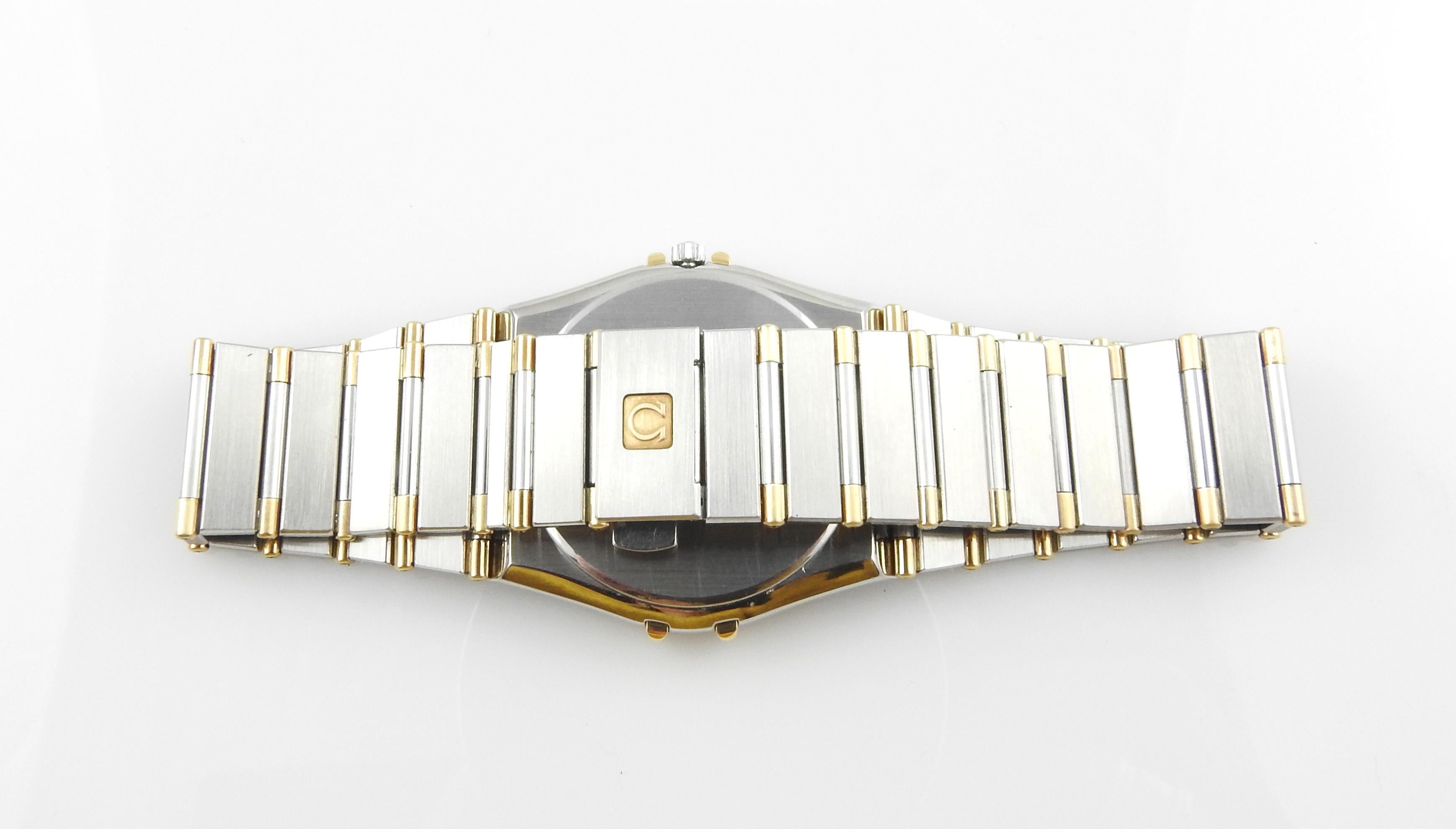Men's Omega Constellation 18 Karat and Stainless Steel Quartz Watch Gold Dial Half Bar