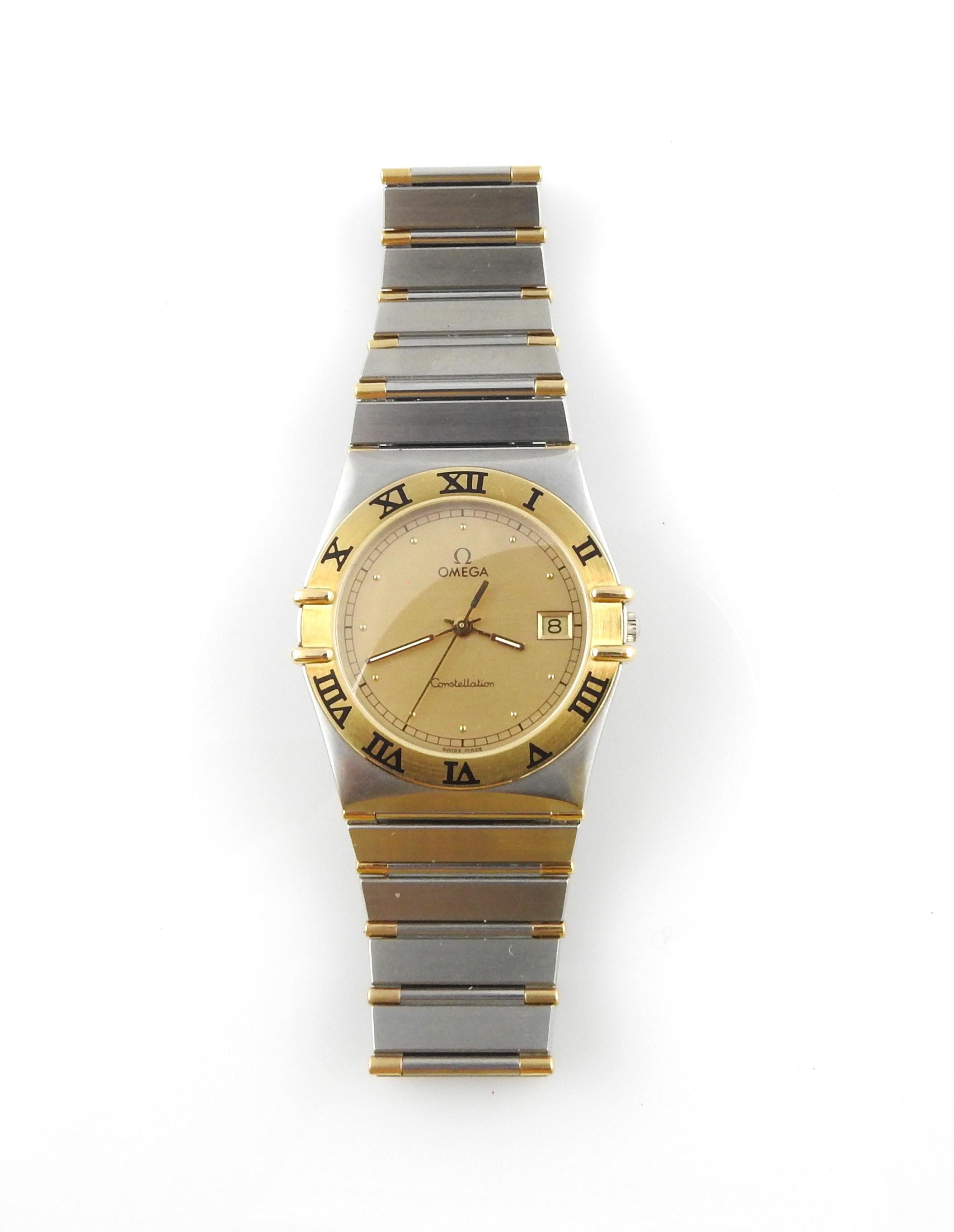 Omega Constellation 18 Karat and Stainless Steel Quartz Watch Gold Dial Half Bar 1
