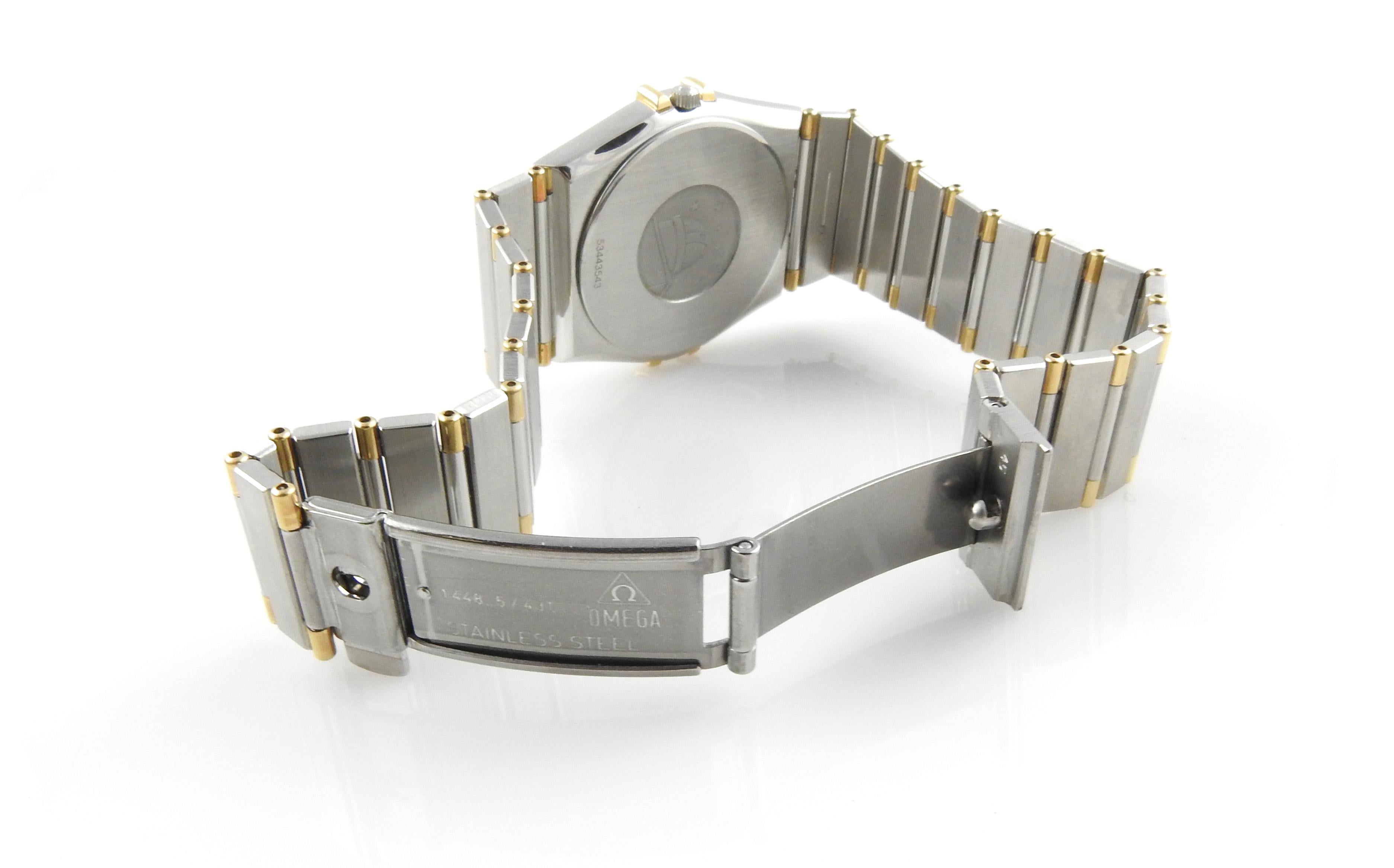 Omega Constellation 18 Karat and Stainless Steel Quartz Watch Gold Dial Half Bar 2