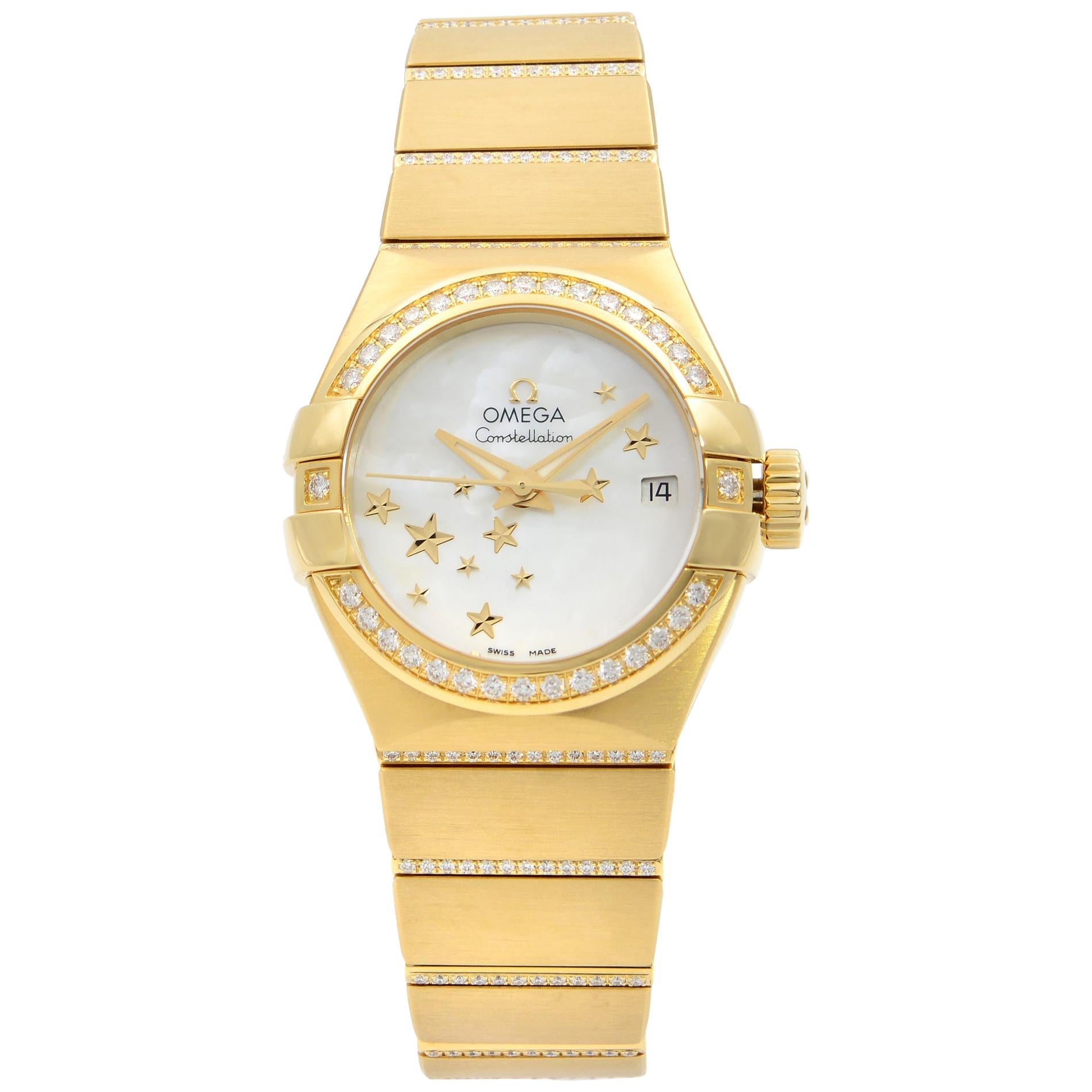 Omega Constellation 18K Gold Diamond Mop Dial Women's Watch 123.55.27.20.05.002