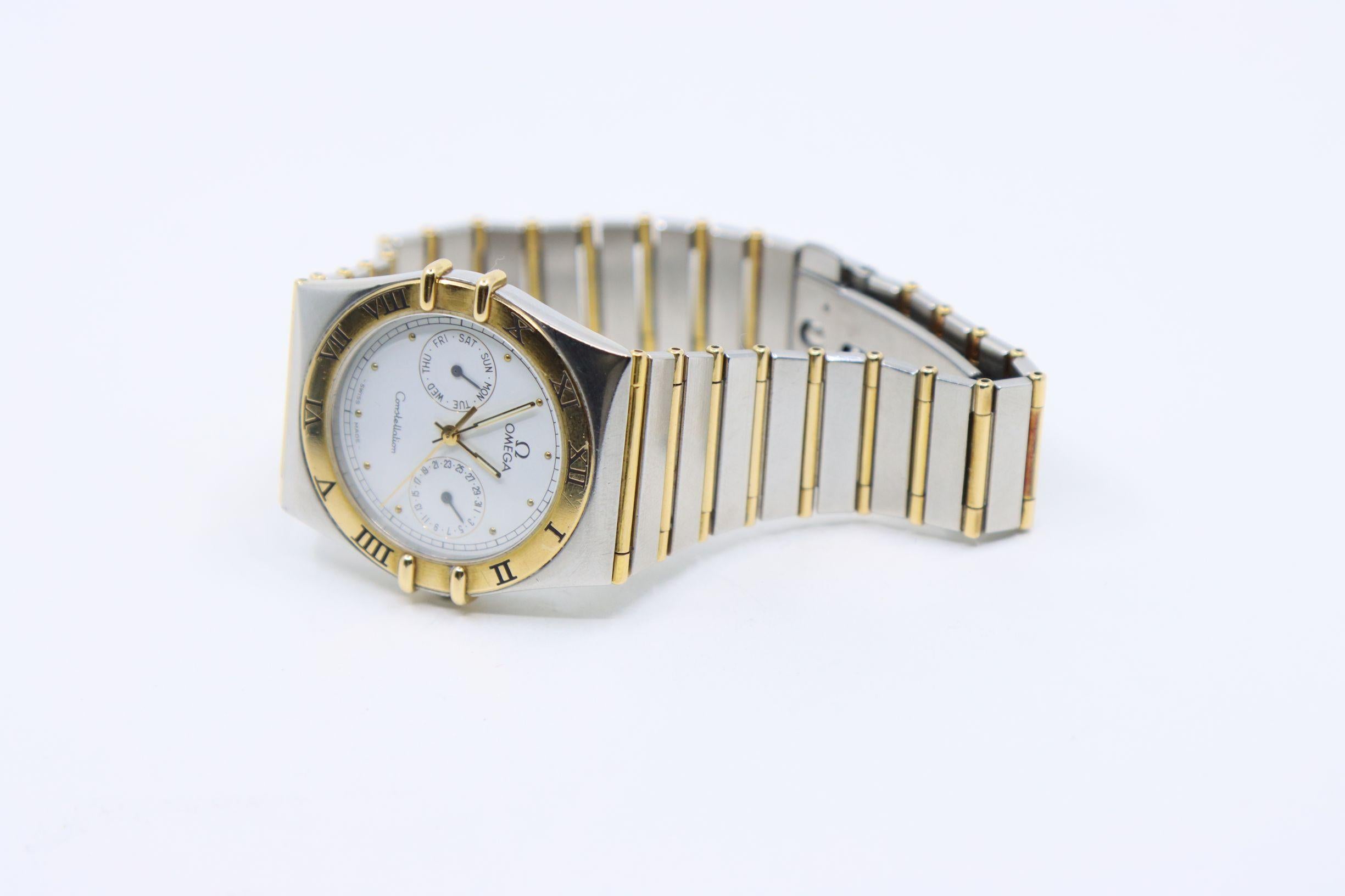 Montre à quartz Omega Constellation en or 18K et acier inoxydable en vente 1