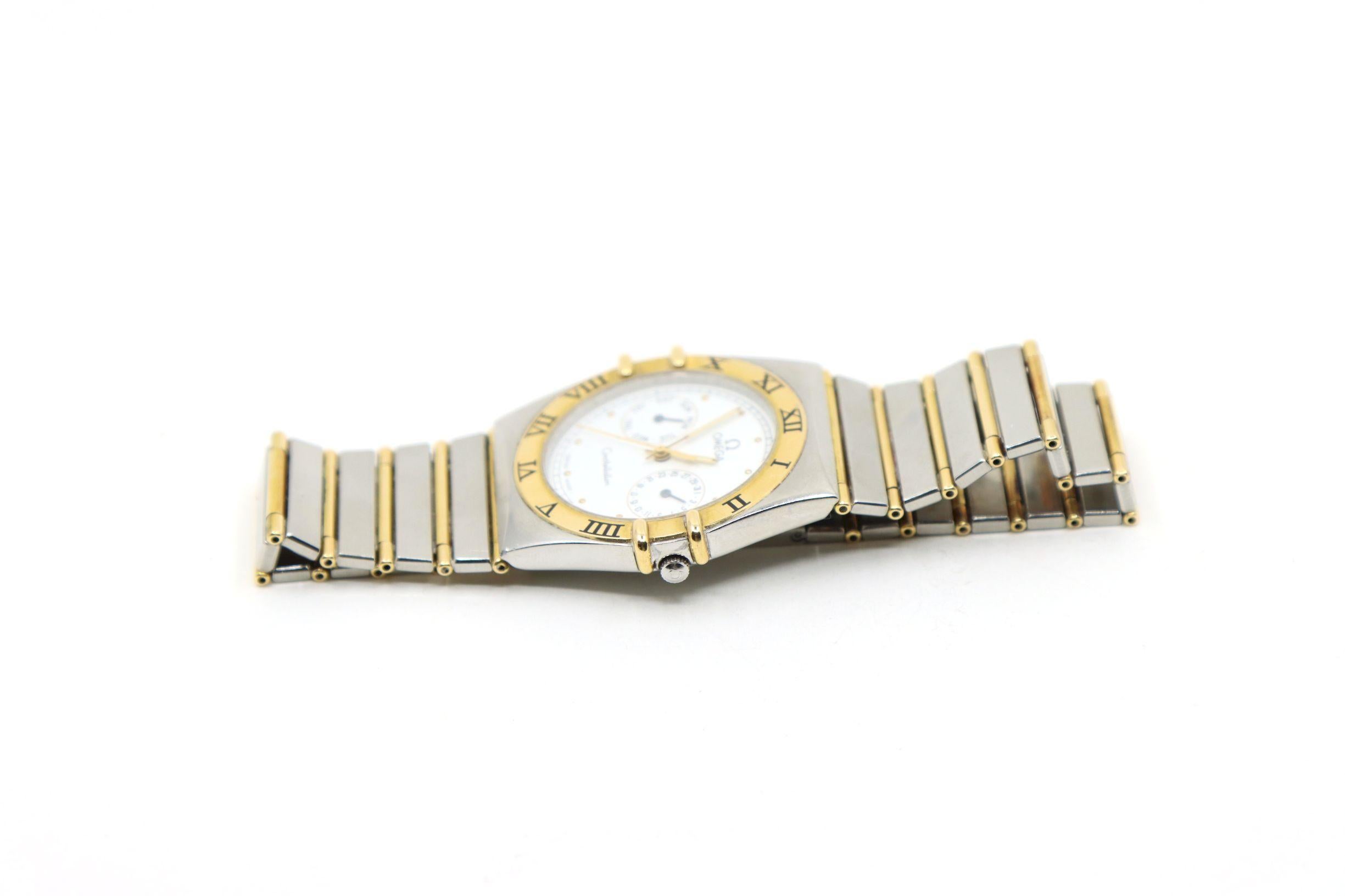 Montre à quartz Omega Constellation en or 18K et acier inoxydable en vente 2