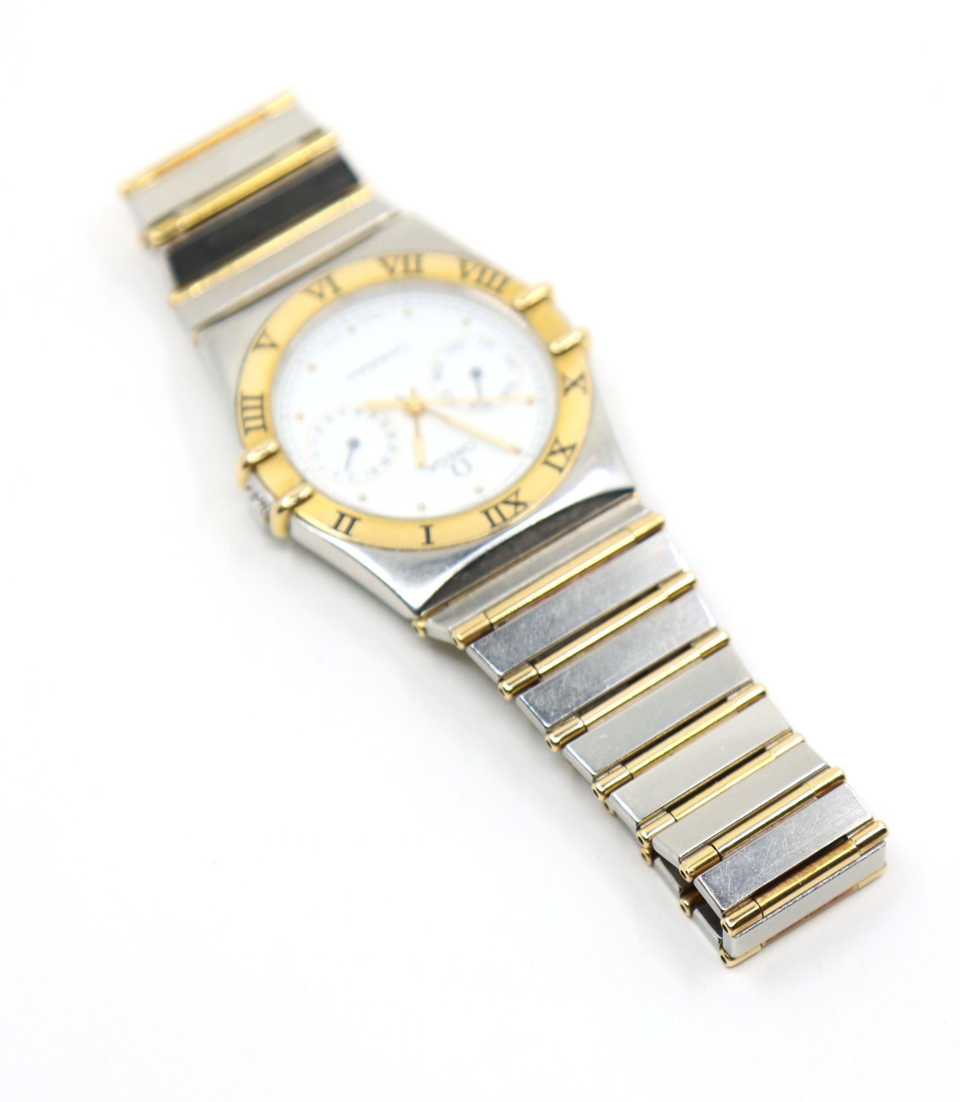 Montre à quartz Omega Constellation en or 18K et acier inoxydable en vente 3