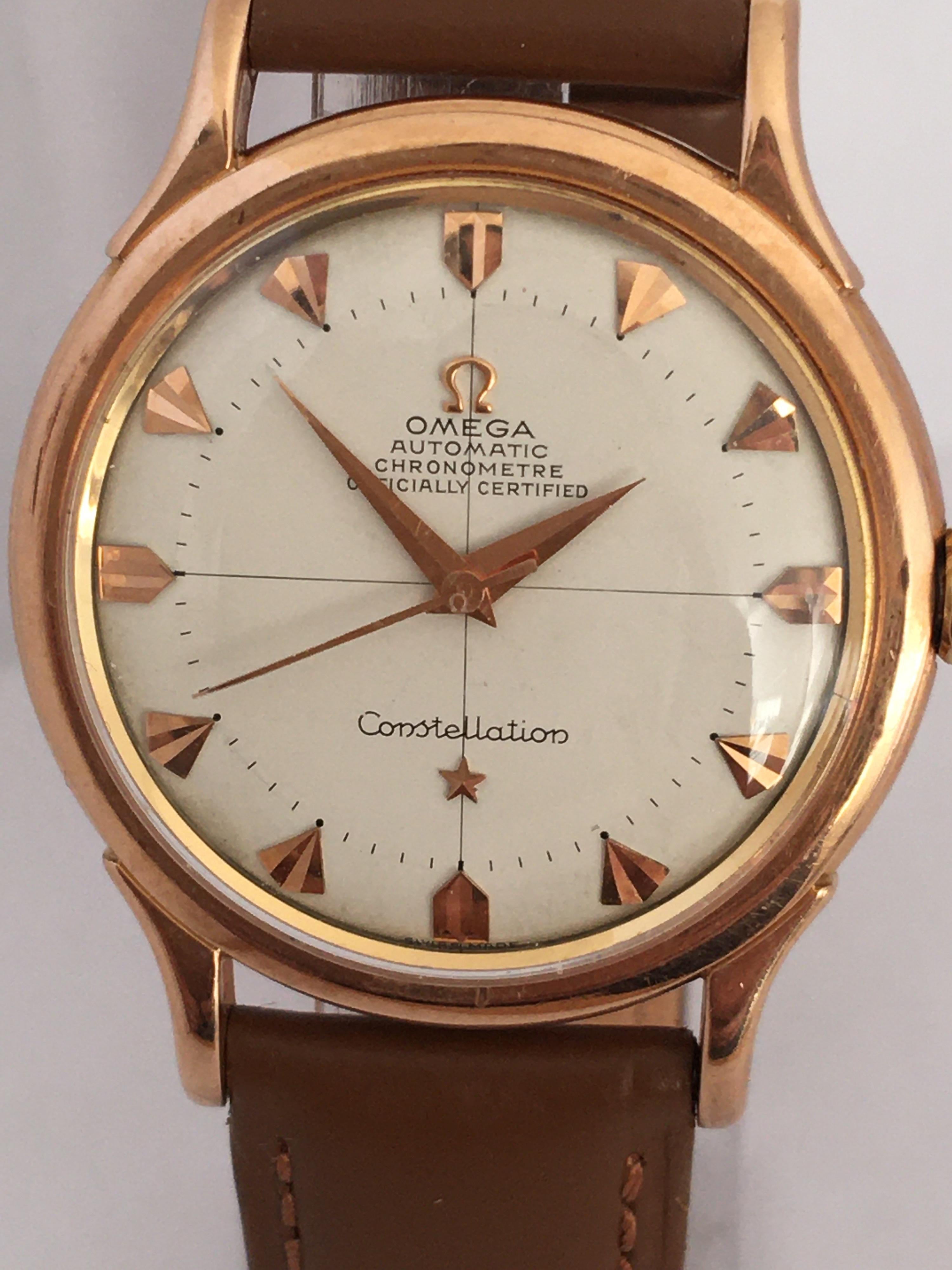 Omega Constellation 18 Karat Rose Gold Gents Vintage Automatic Watch 1958 In Good Condition In Carlisle, GB