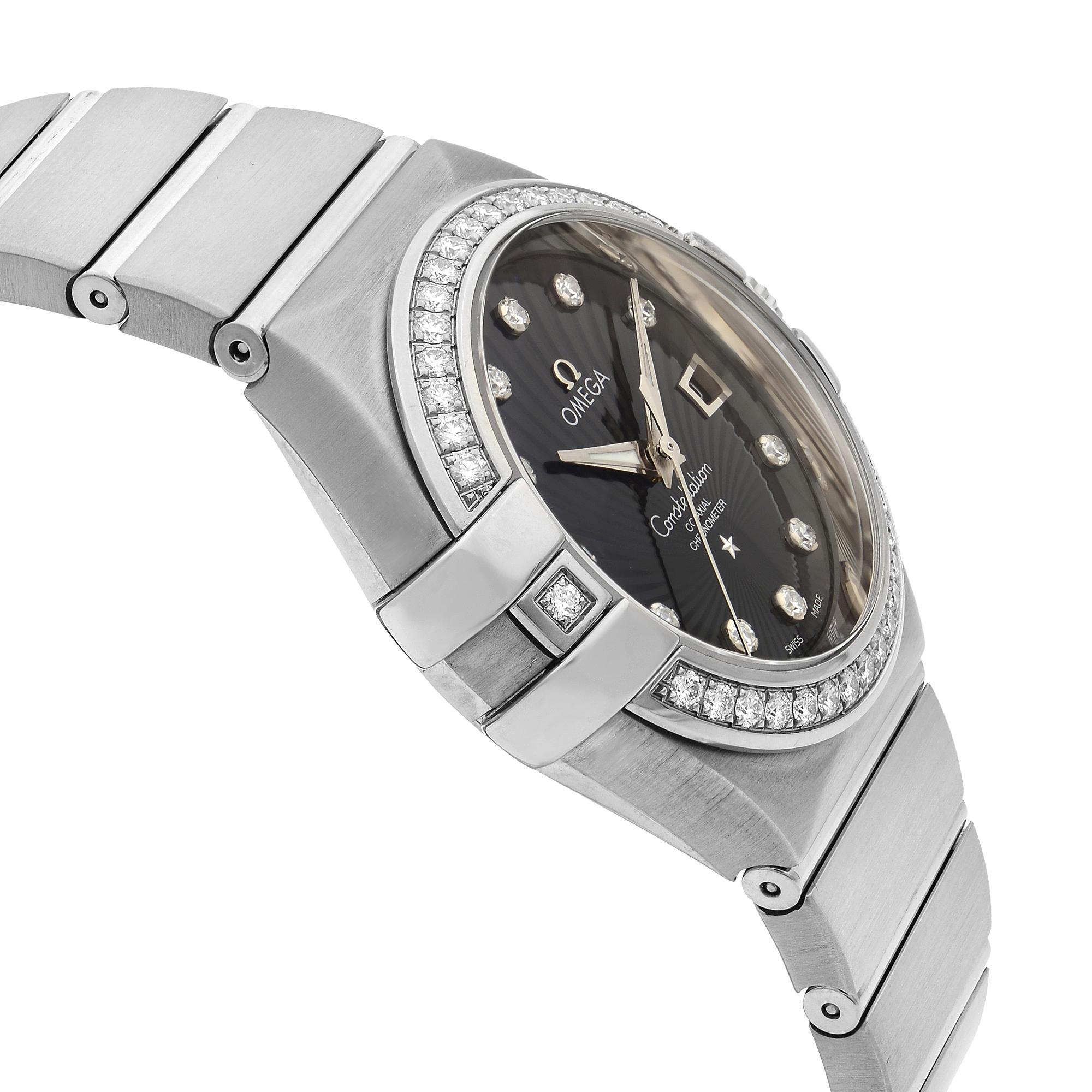 Women's Omega Constellation 18 Karat Gold Black Dial Ladies Watch 123.55.31.20.51.001 For Sale