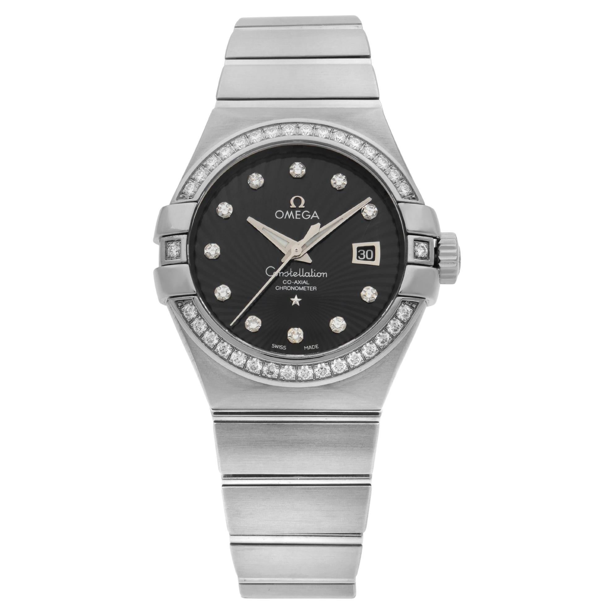 Omega Constellation 18K White Gold Black Dial Ladies Watch 123.55.31.20.51.001 For Sale